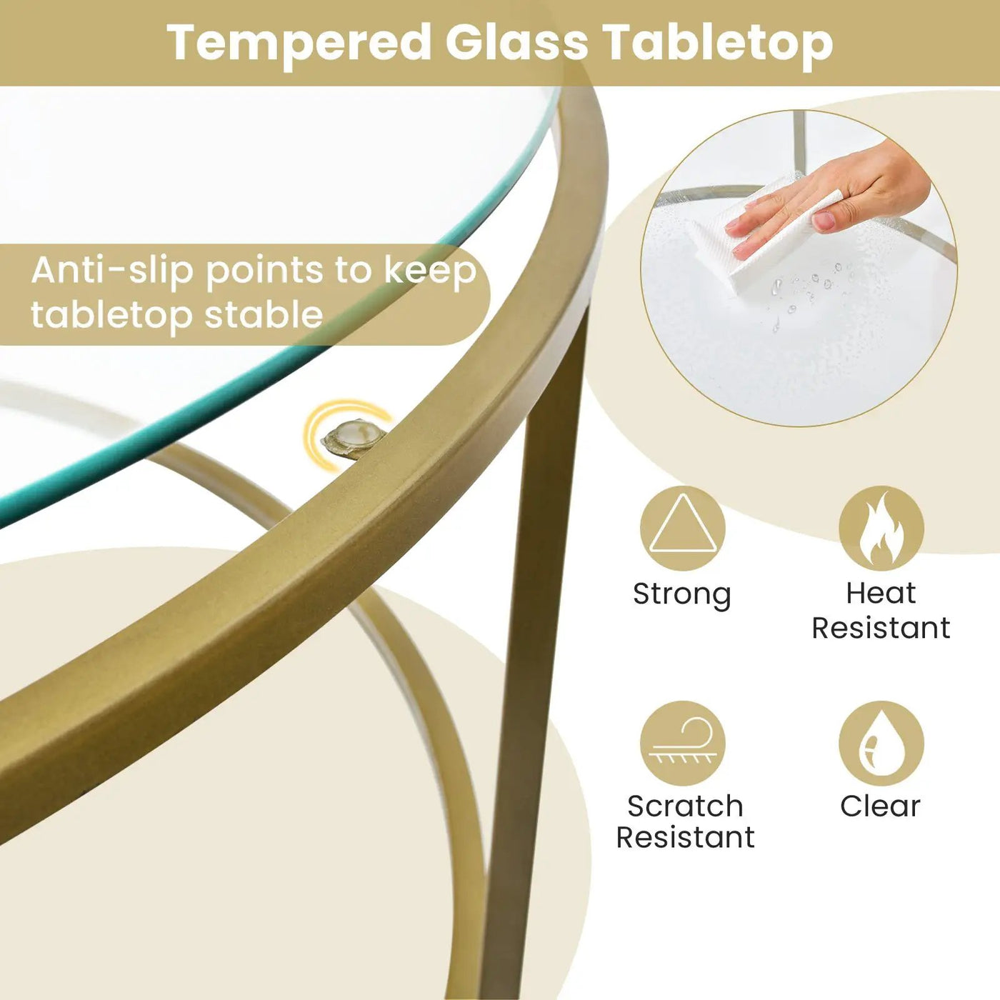 36 Inch Round Coffee Table with Tempered Glass Tabletop by DirectDeals