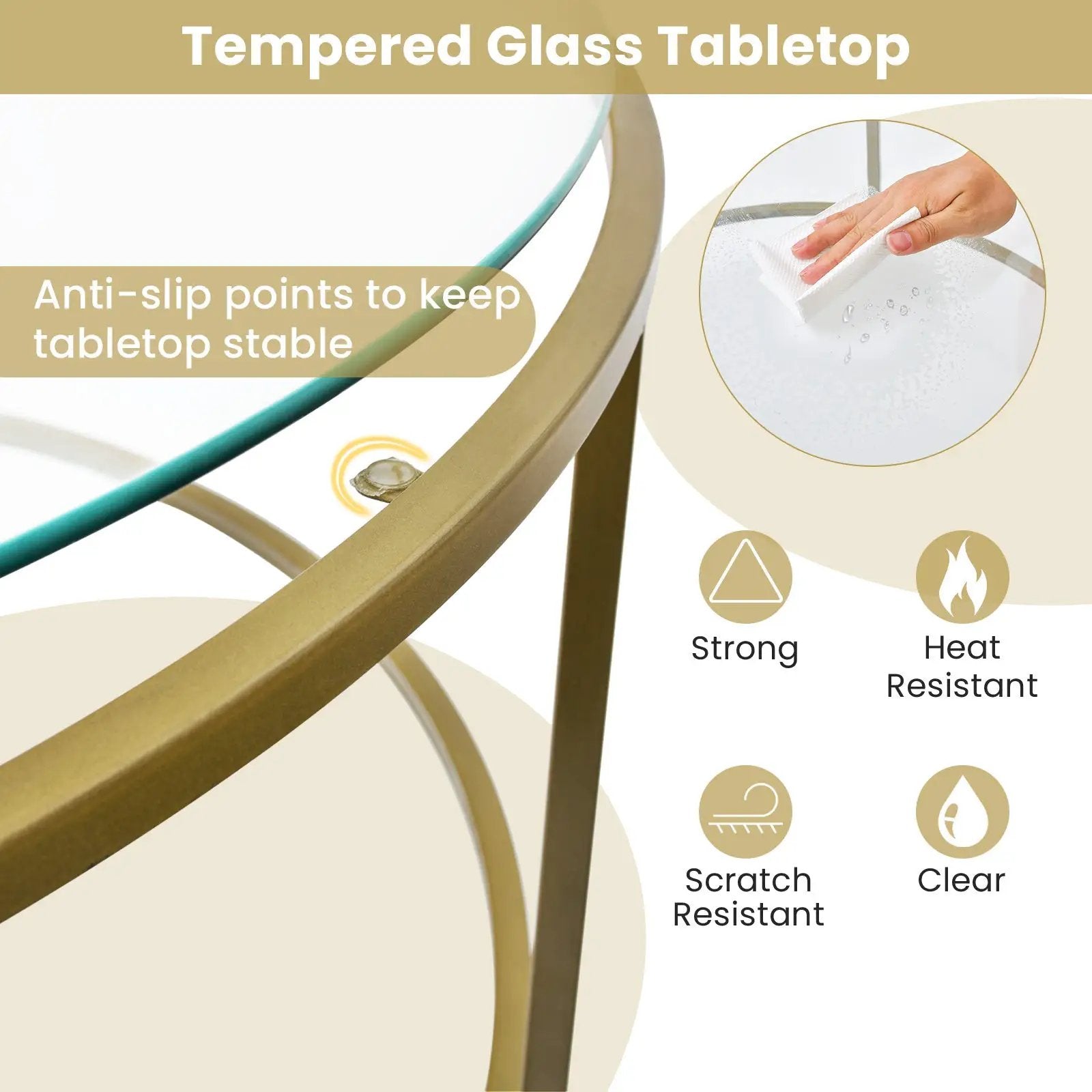 36 Inch Round Coffee Table with Tempered Glass Tabletop by DirectDeals