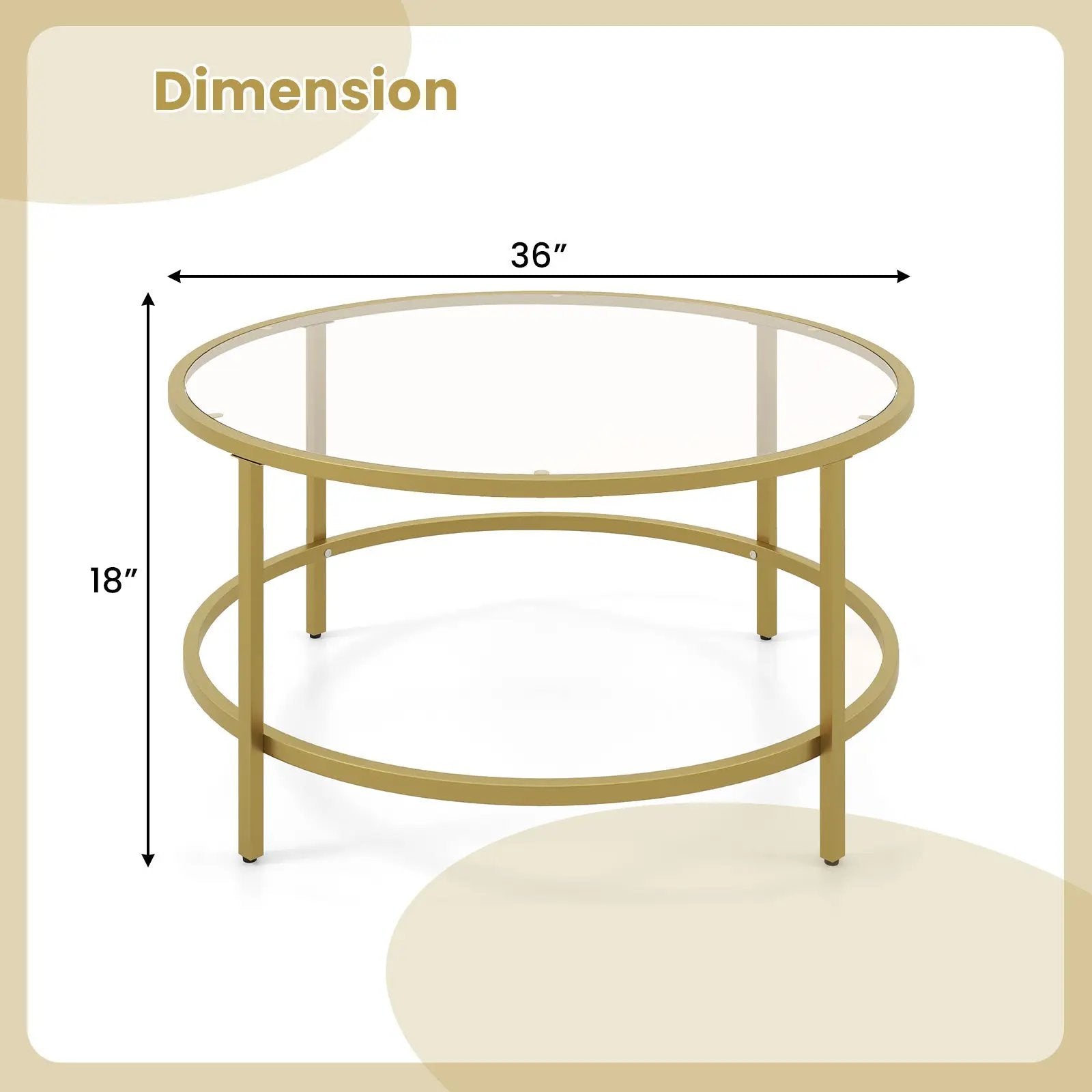 36 Inch Round Coffee Table with Tempered Glass Tabletop by DirectDeals