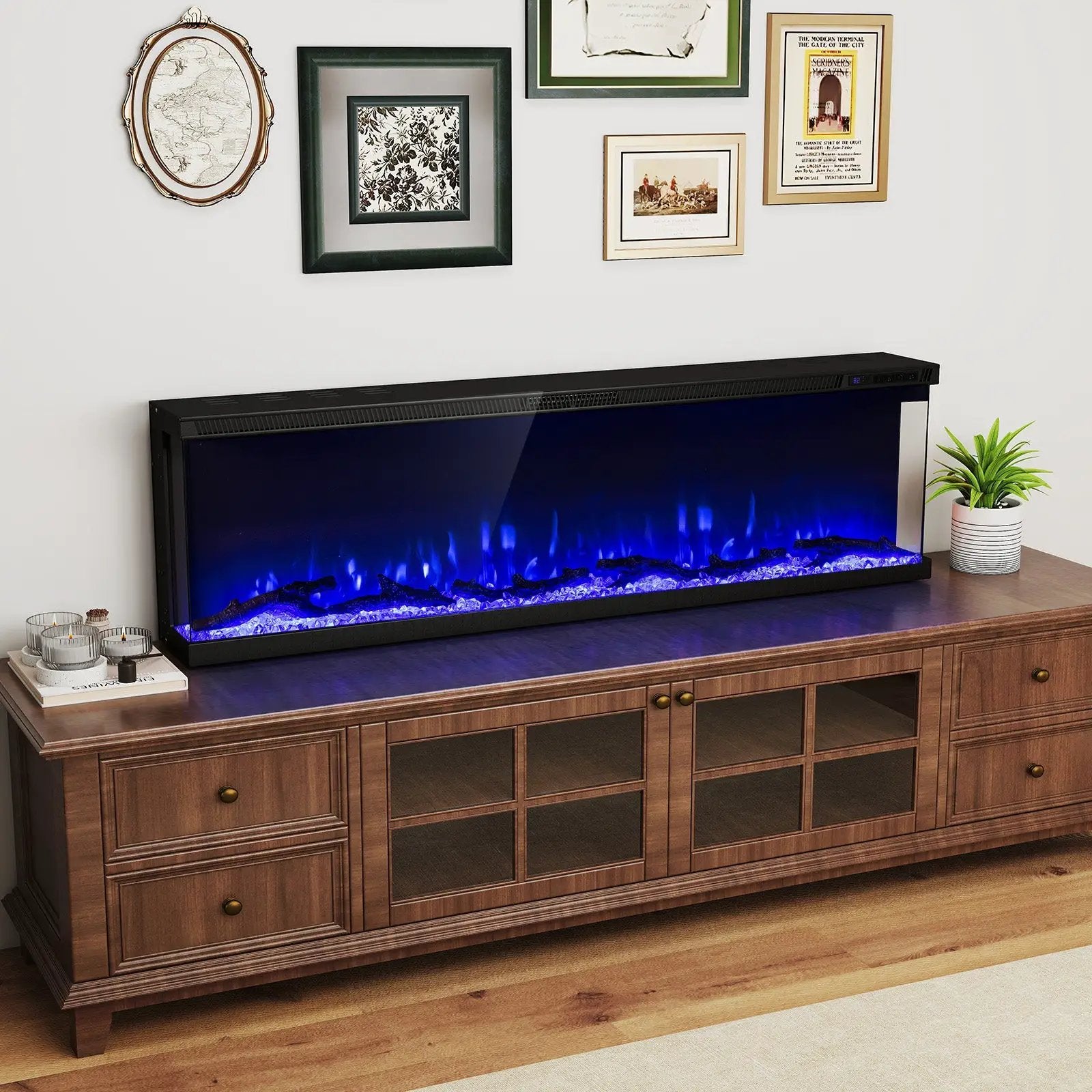 36/40/50/60 Inch Wide 3-Sided Electric Fireplace Insert with Remote Control and 12 Flame Colors by DirectDeals