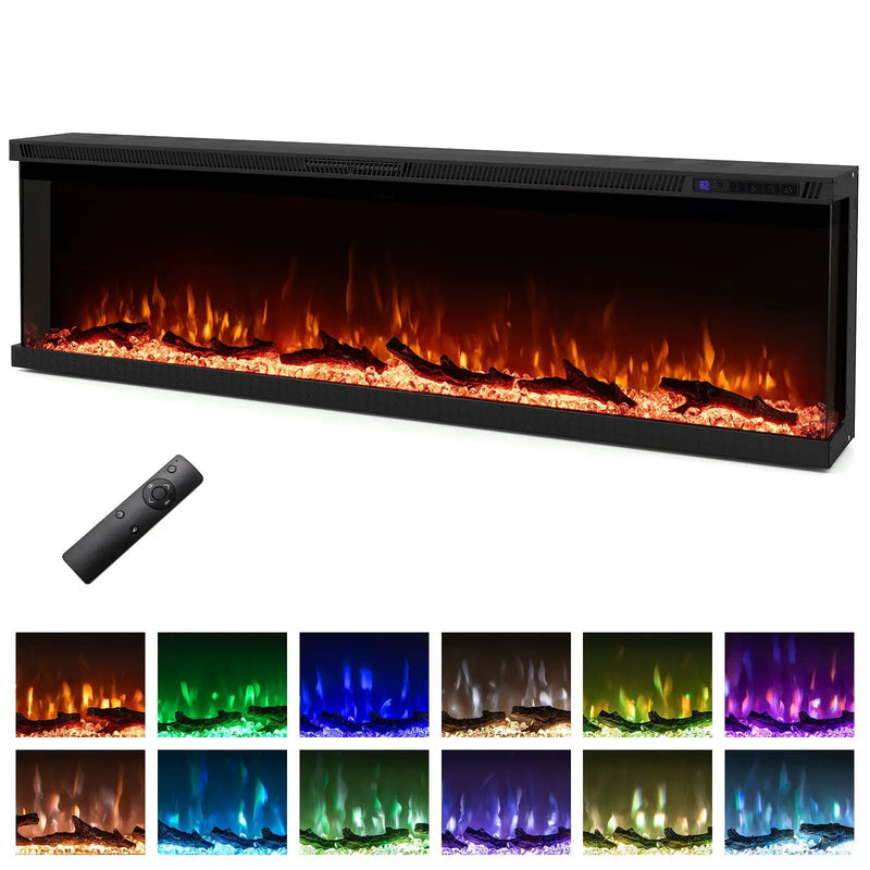 36/40/50/60 Inch Wide 3-Sided Electric Fireplace Insert with Remote Control and 12 Flame Colors by DirectDeals
