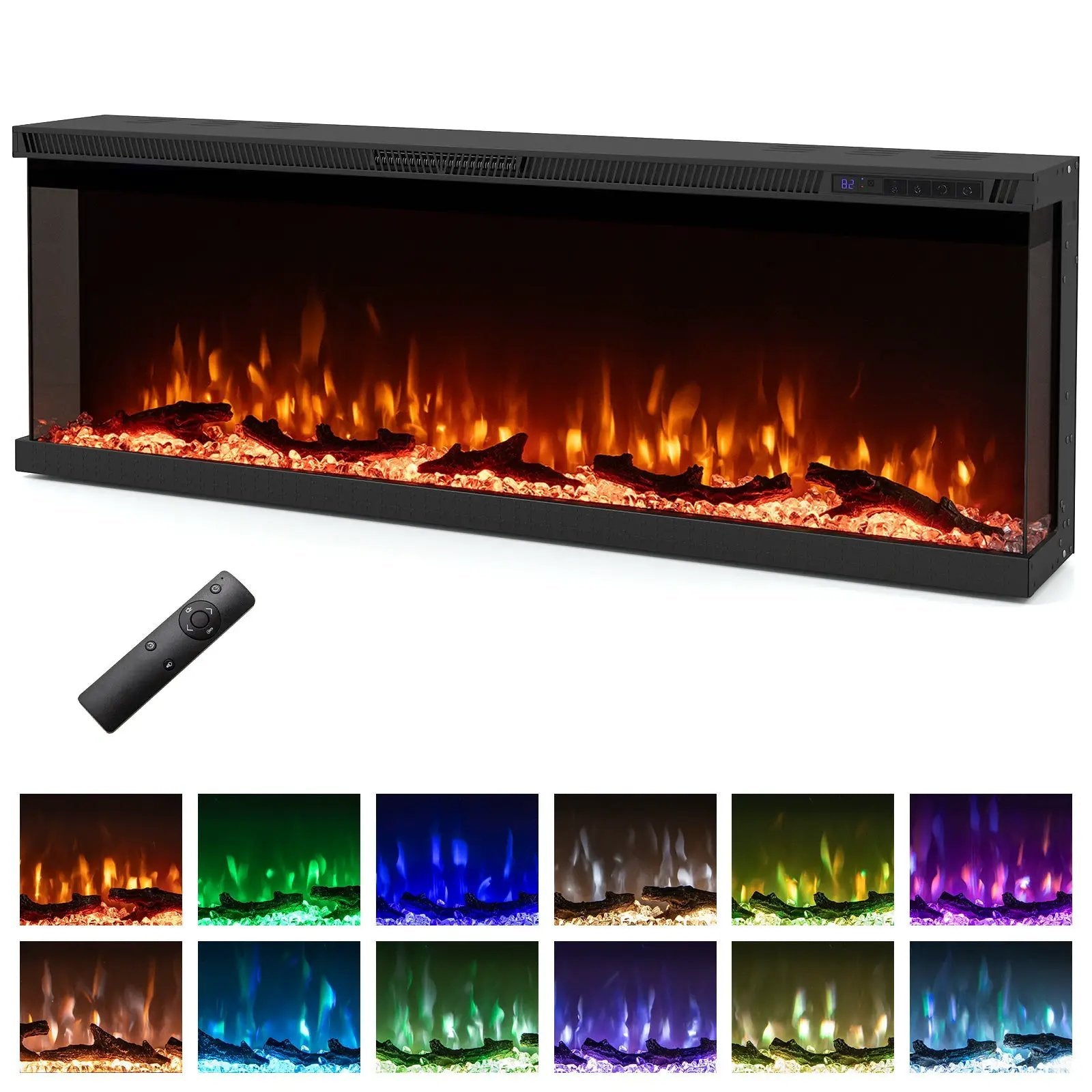 36/40/50/60 Inch Wide 3-Sided Electric Fireplace Insert with Remote Control and 12 Flame Colors by DirectDeals