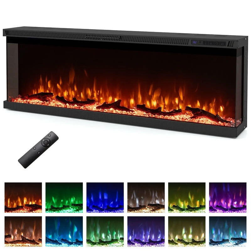 36/40/50/60 Inch Wide 3-Sided Electric Fireplace Insert with Remote Control and 12 Flame Colors by DirectDeals