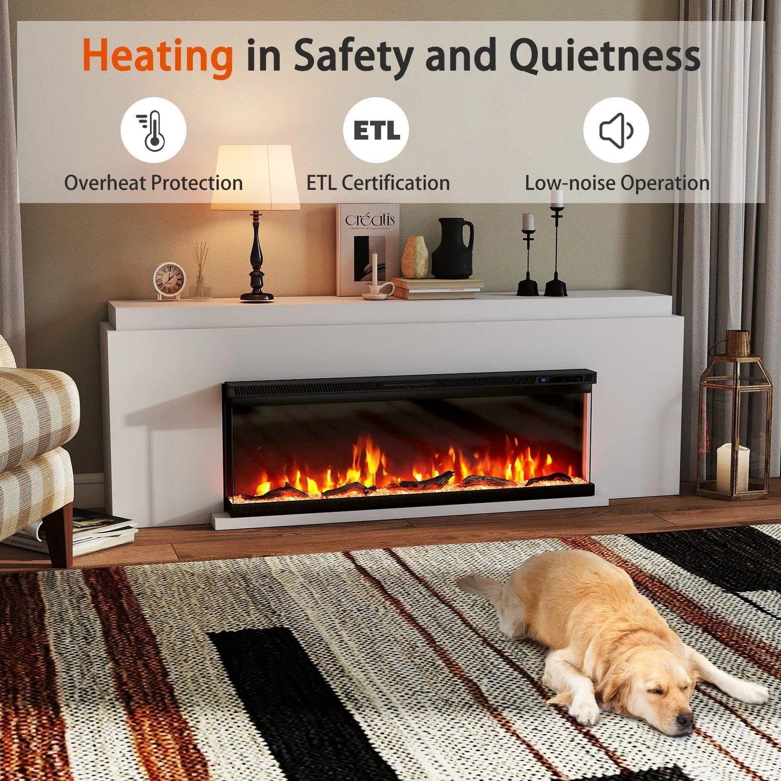 36/40/50/60 Inch Wide 3-Sided Electric Fireplace Insert with Remote Control and 12 Flame Colors by DirectDeals