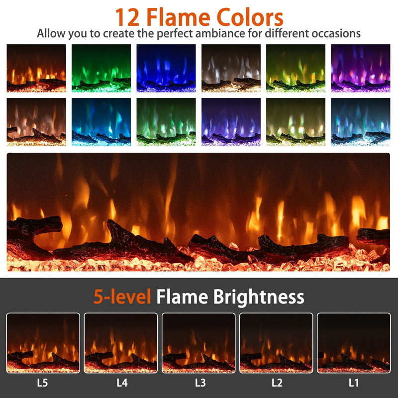 36/40/50/60 Inch Wide 3-Sided Electric Fireplace Insert with Remote Control and 12 Flame Colors by DirectDeals
