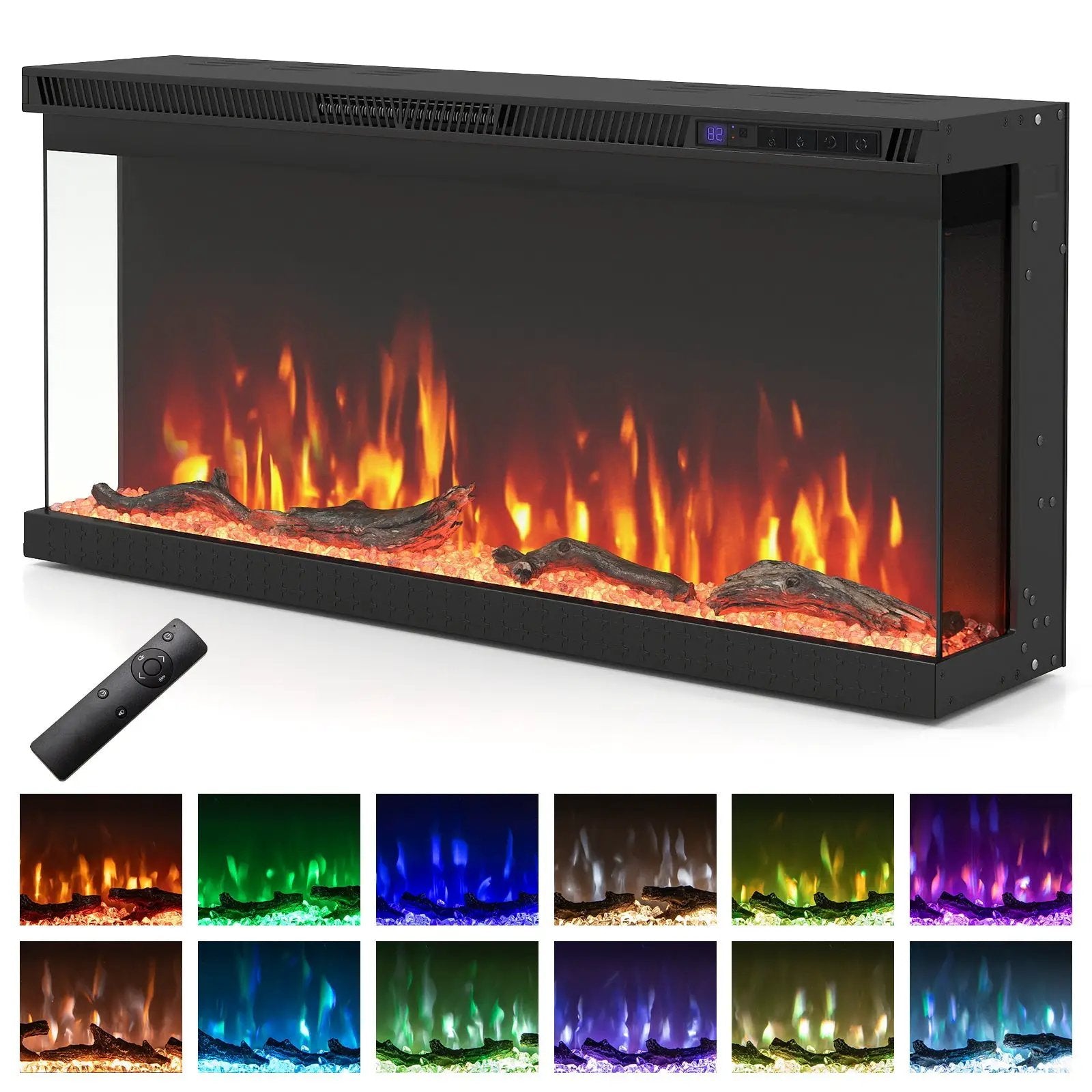 36/40/50/60 Inch Wide 3-Sided Electric Fireplace Insert with Remote Control and 12 Flame Colors by DirectDeals