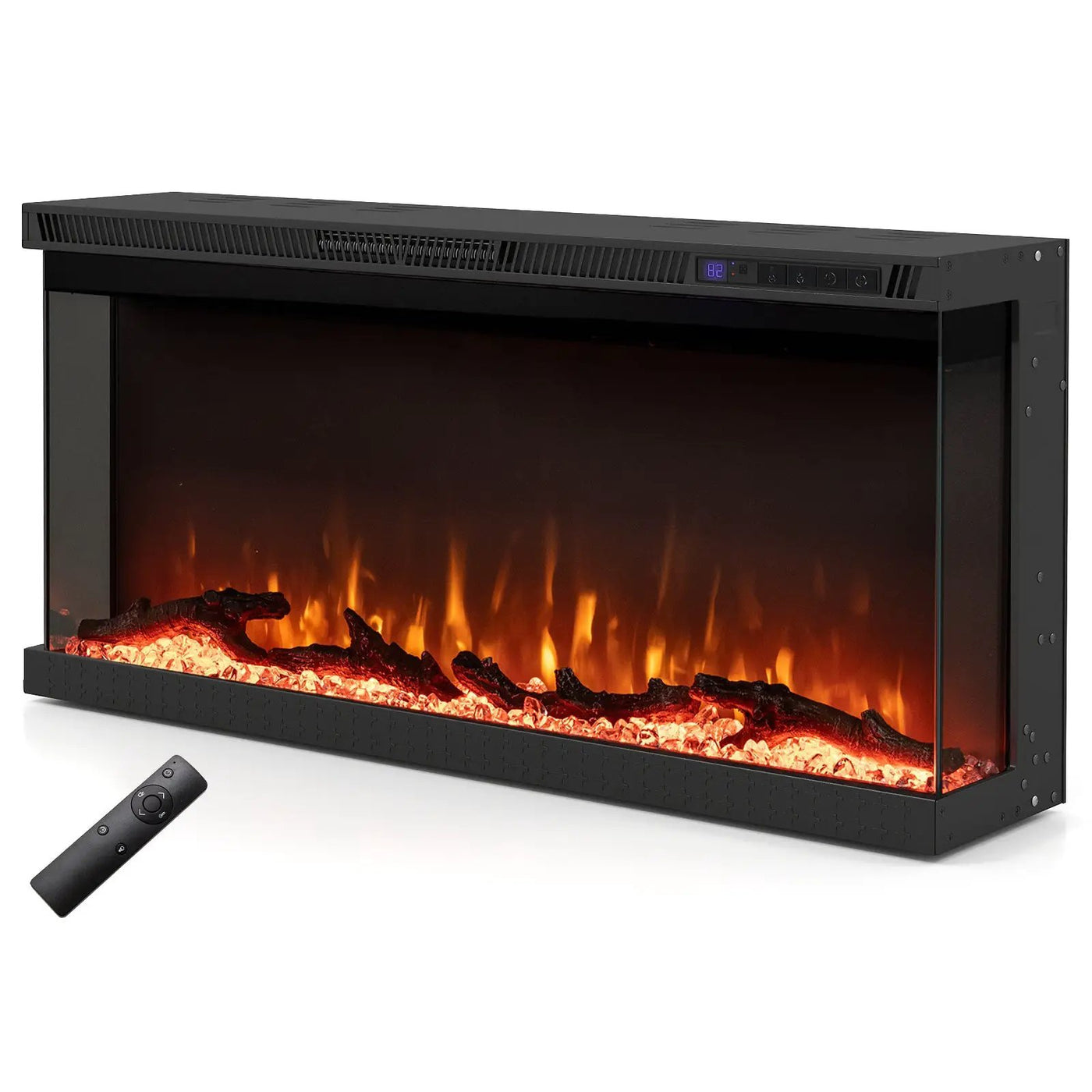 36/40/50/60 Inch Wide 3-Sided Electric Fireplace Insert with Remote Control and 12 Flame Colors by DirectDeals