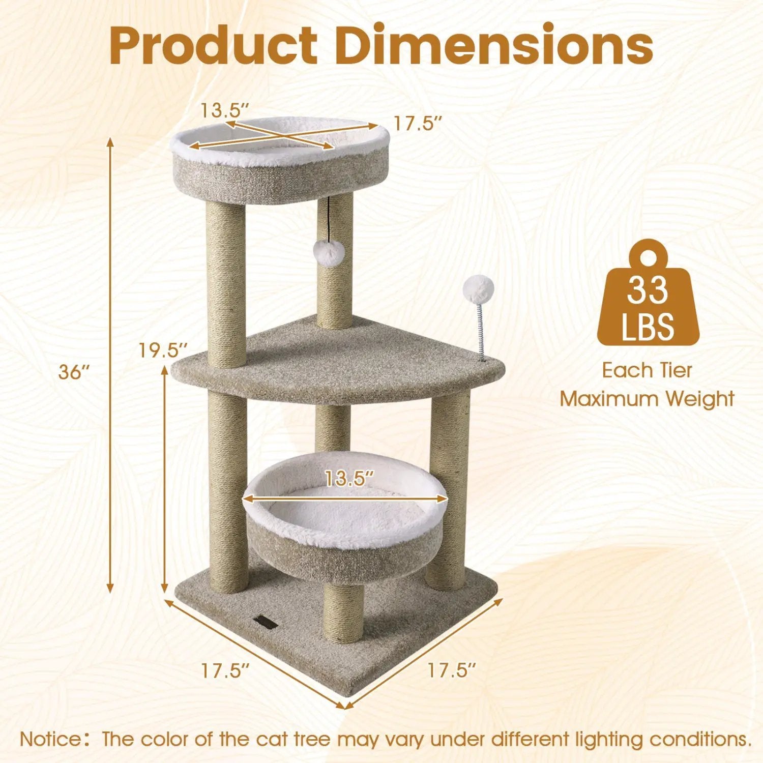 36" Cat Tree with Plush Perches & Scratching Posts by DirectDeals