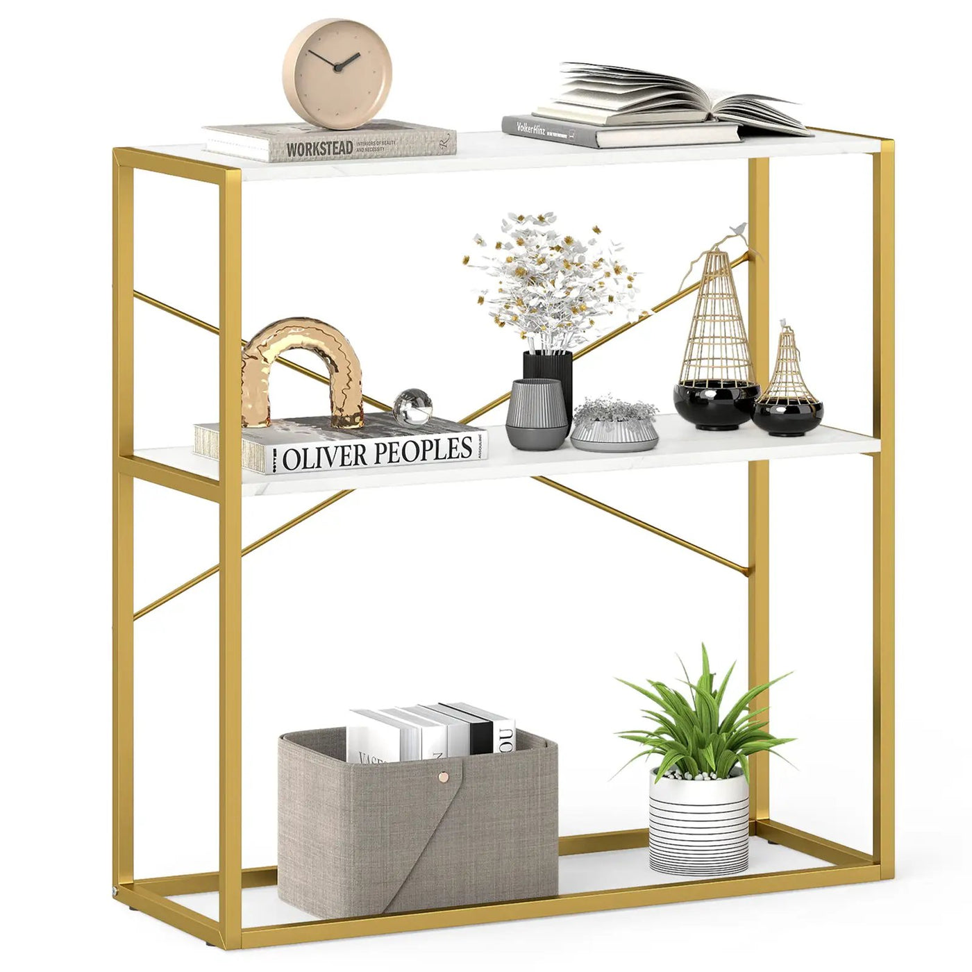 36" Console Table 2-Tier Entryway Table with Wooden Open Shelves and Metal Frame by DirectDeals