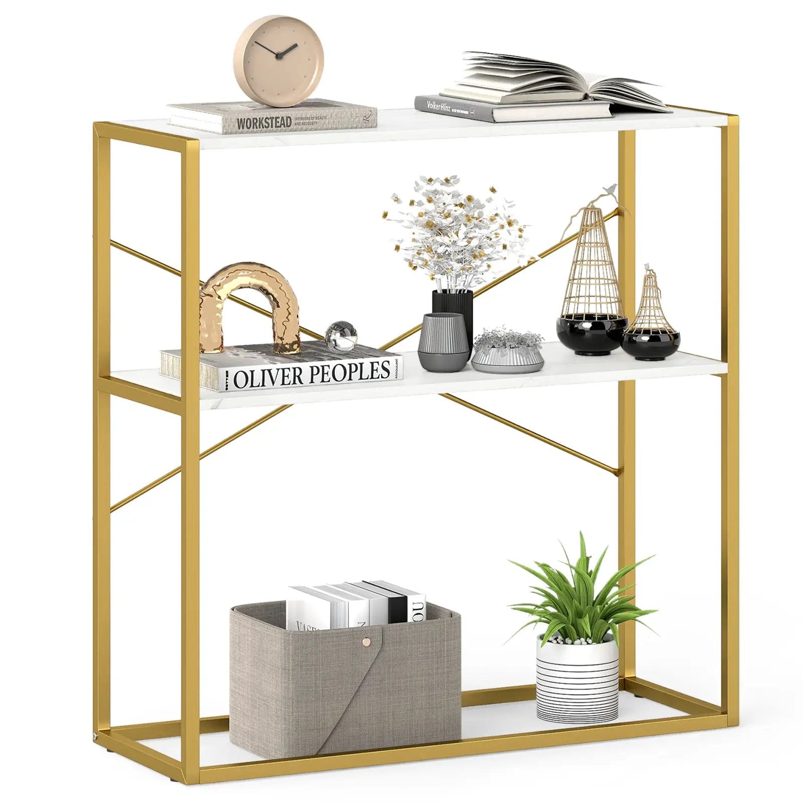 36" Console Table 2-Tier Entryway Table with Wooden Open Shelves and Metal Frame by DirectDeals