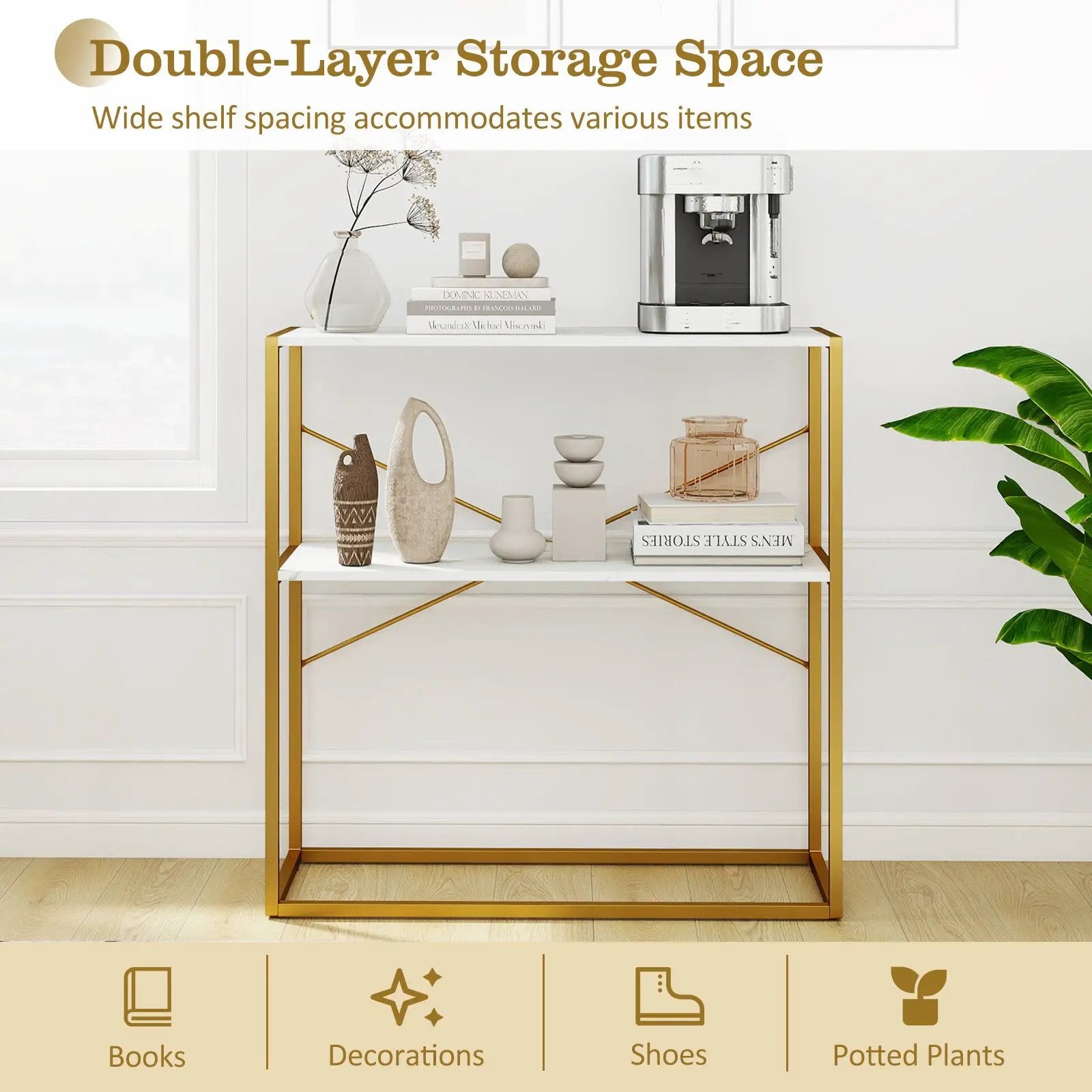 36" Console Table 2-Tier Entryway Table with Wooden Open Shelves and Metal Frame by DirectDeals