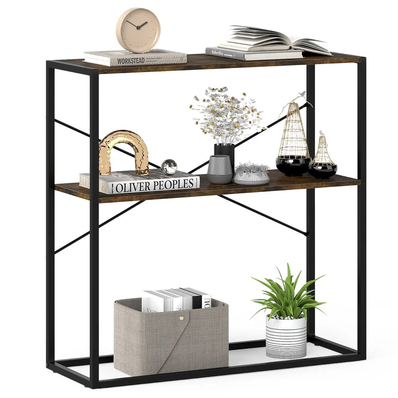 36" Console Table 2-Tier Entryway Table with Wooden Open Shelves and Metal Frame by DirectDeals