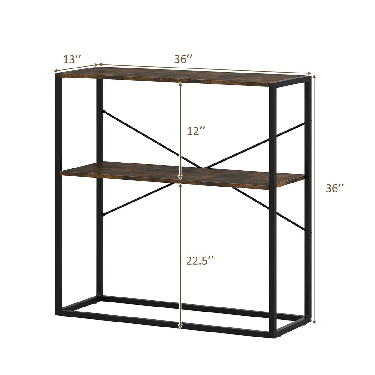 36" Console Table 2-Tier Entryway Table with Wooden Open Shelves and Metal Frame by DirectDeals