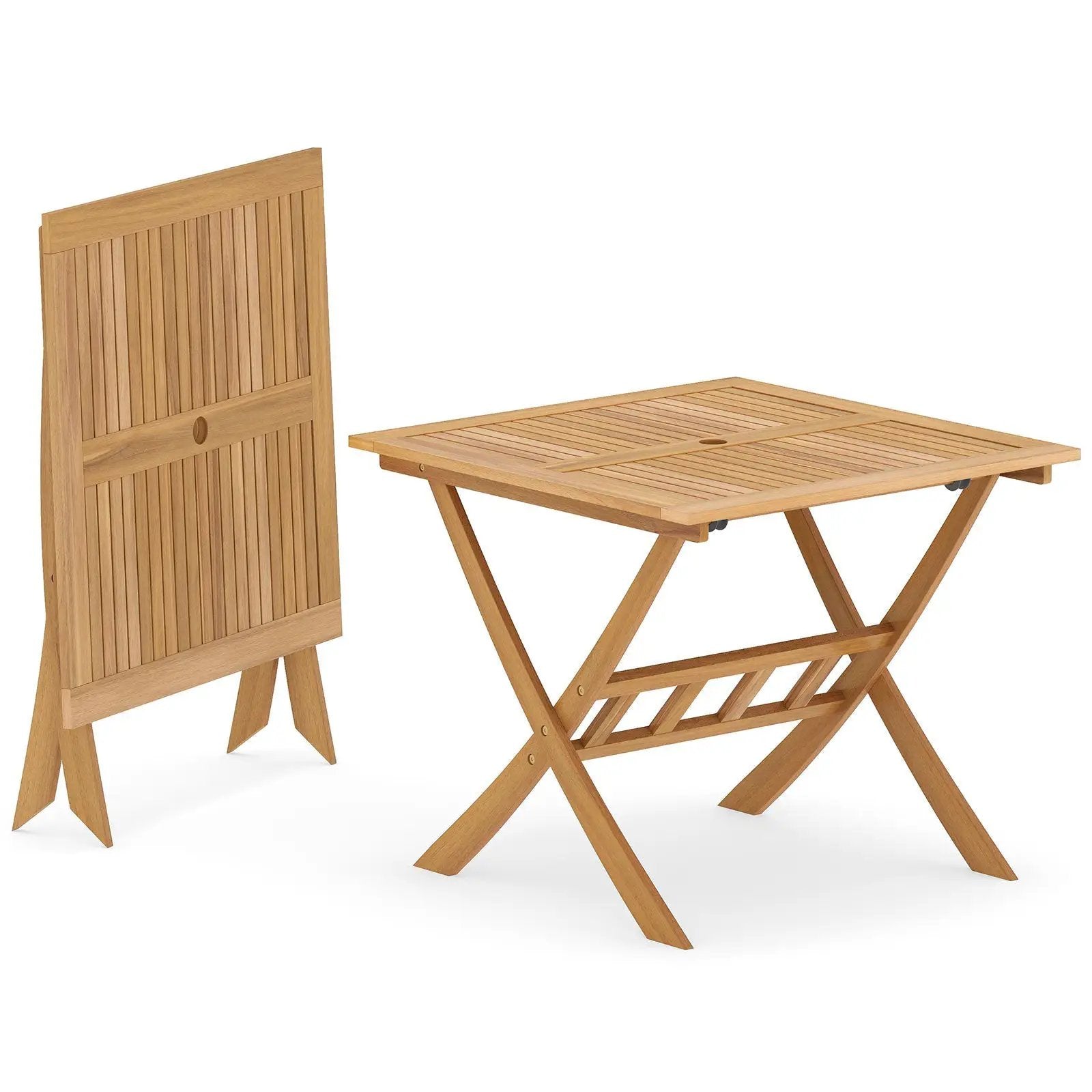 36-Inch Acacia Wood Folding Patio Dining Table with Umbrella Hole for 4 People by DirectDeals