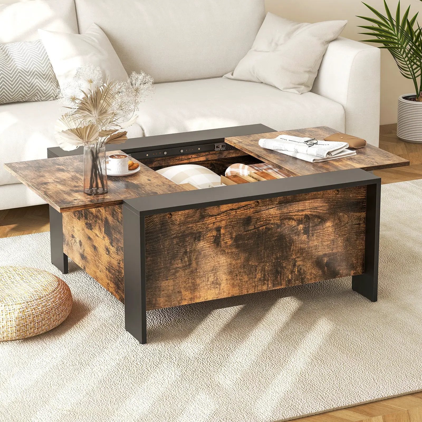 36.5 Inch Coffee Table with Sliding Top and Hidden Compartment by DirectDeals