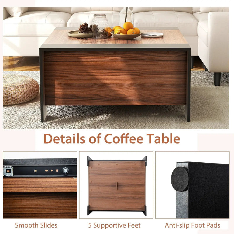 36.5 Inch Coffee Table with Sliding Top and Hidden Compartment by DirectDeals