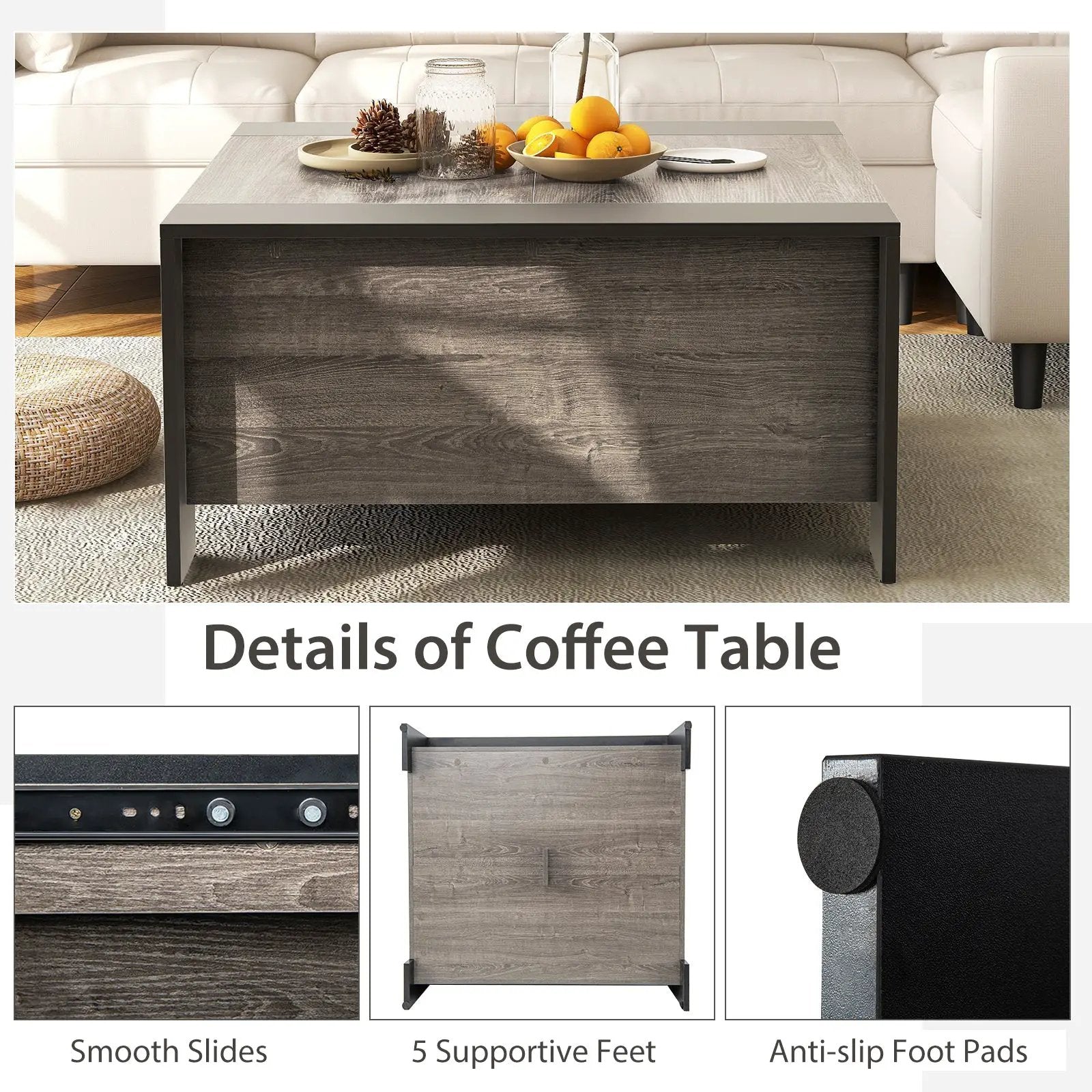 36.5 Inch Coffee Table with Sliding Top and Hidden Compartment by DirectDeals