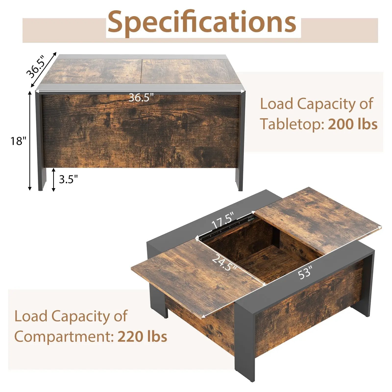 36.5 Inch Coffee Table with Sliding Top and Hidden Compartment by DirectDeals