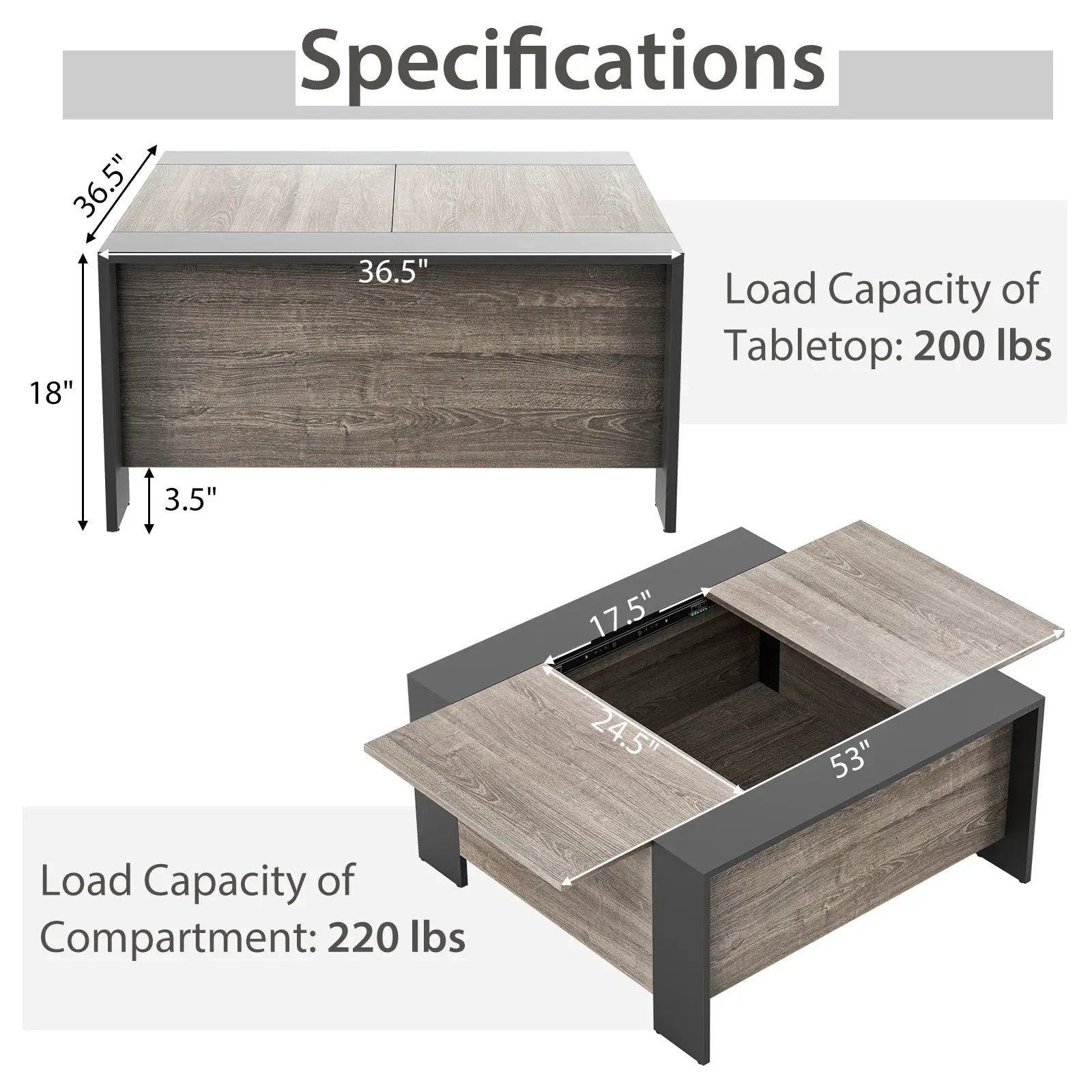 36.5 Inch Coffee Table with Sliding Top and Hidden Compartment by DirectDeals