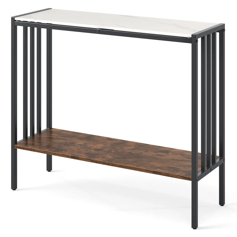 36 Inch Console Table 2-Tier Industrial Foyer Table with Sintered Stone Tabletop by DirectDeals