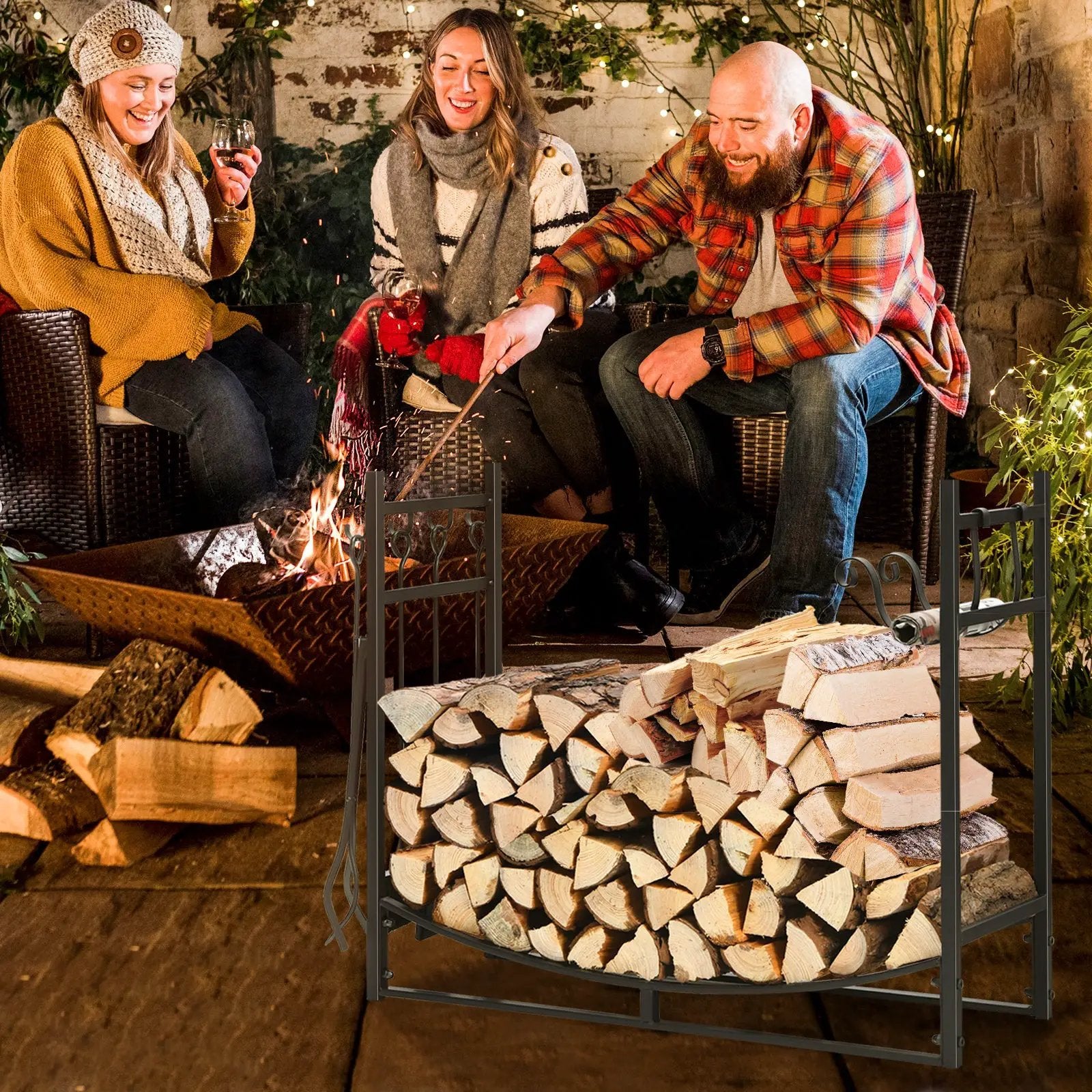 36 Inch Fireplace Log Holder with Tools and Kindling Holders by DirectDeals