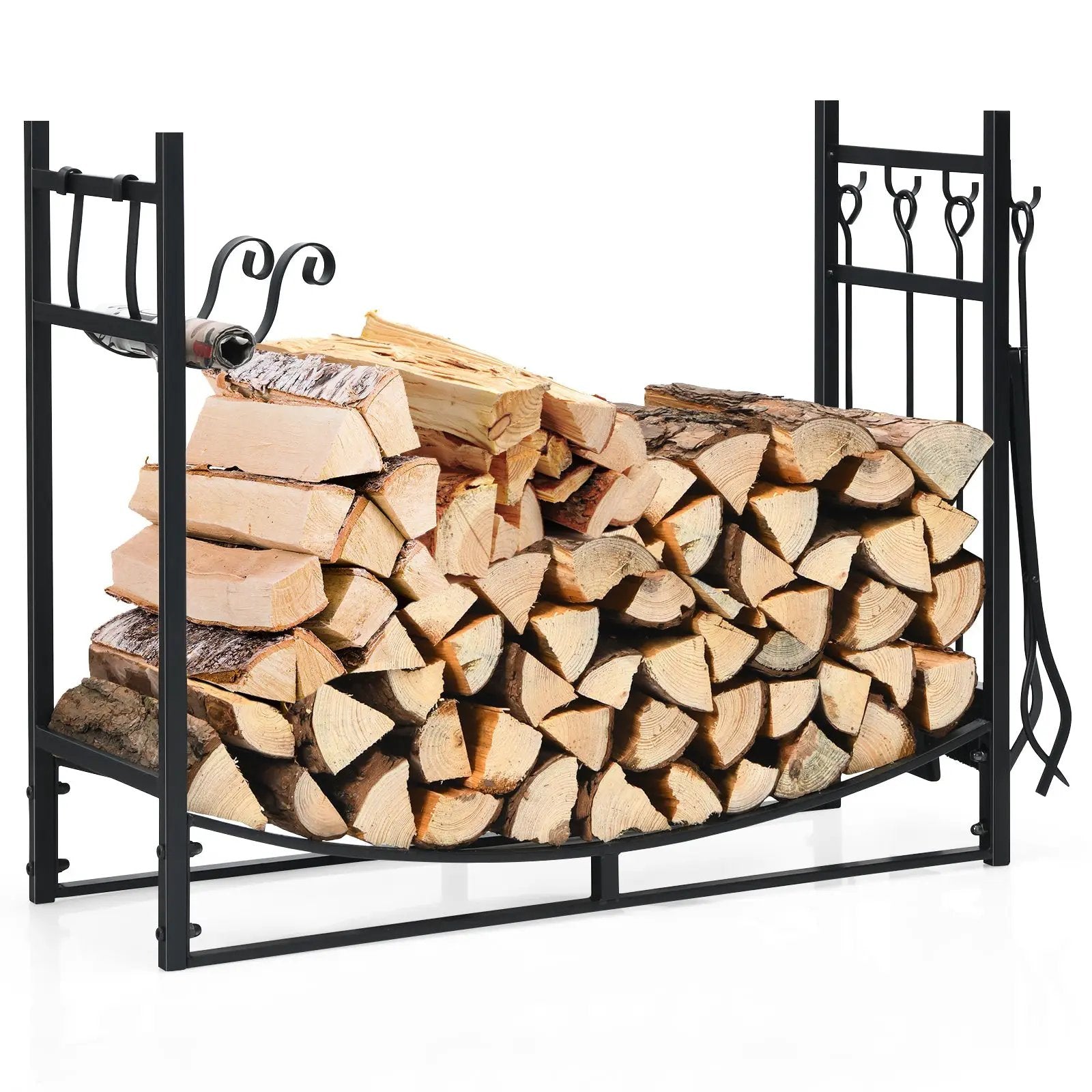 36 Inch Fireplace Log Holder with Tools and Kindling Holders by DirectDeals