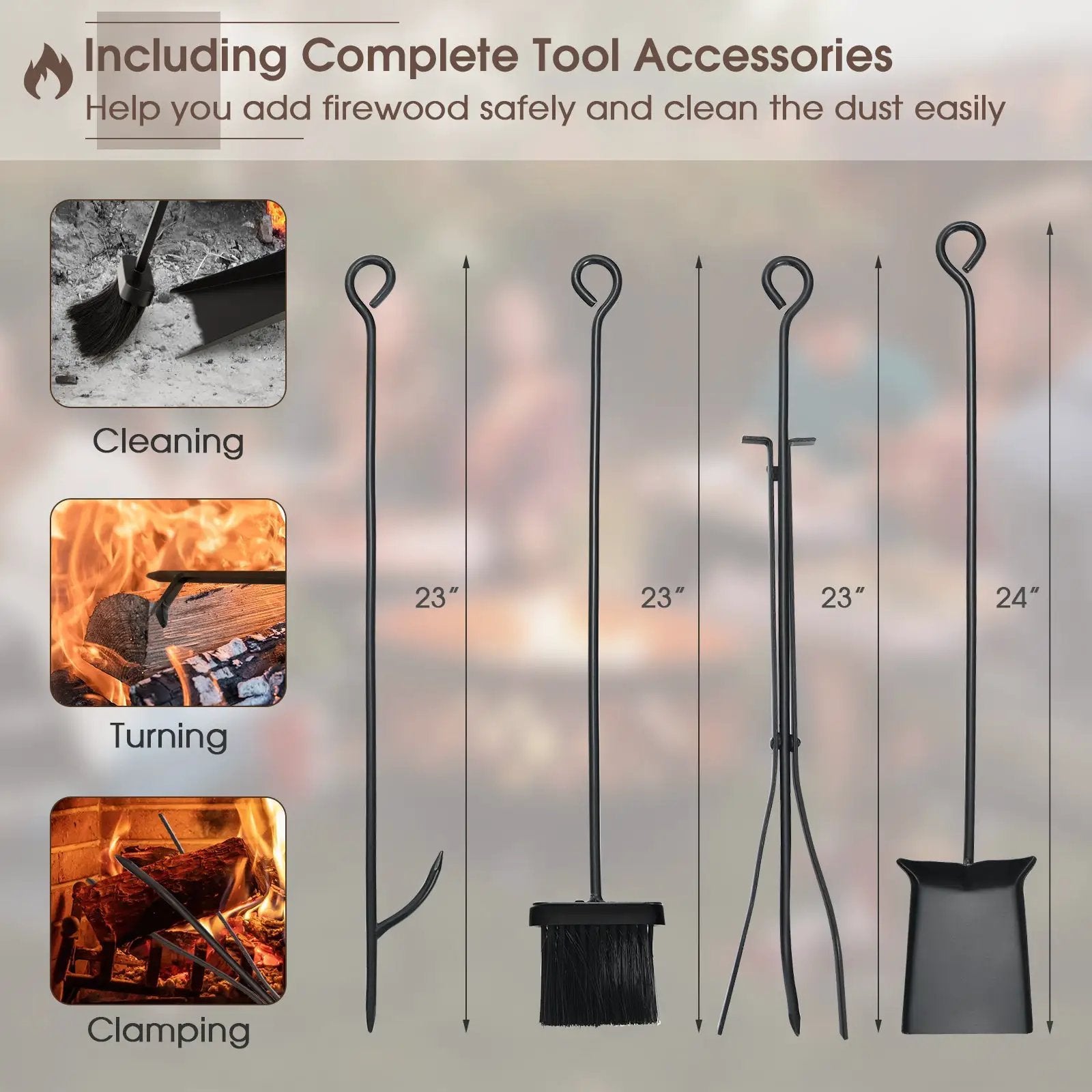 36 Inch Fireplace Log Holder with Tools and Kindling Holders by DirectDeals
