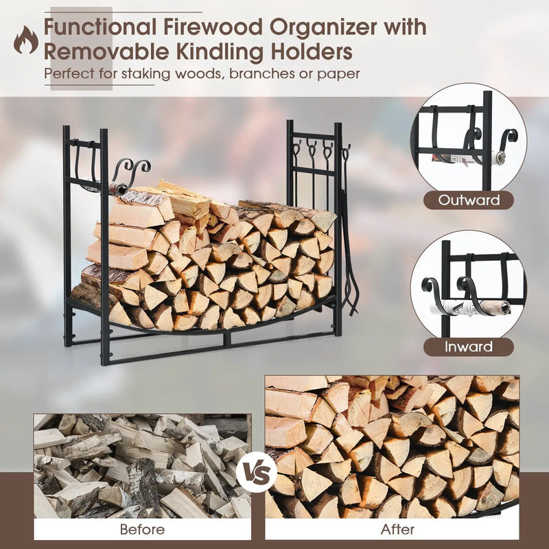 36 Inch Fireplace Log Holder with Tools and Kindling Holders by DirectDeals