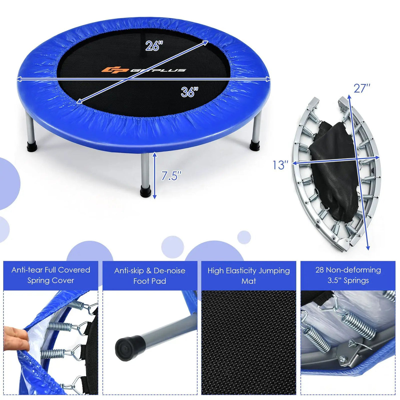 36 Inch Mini Folding Trampoline Portable Recreational Fitness Rebounder by DirectDeals