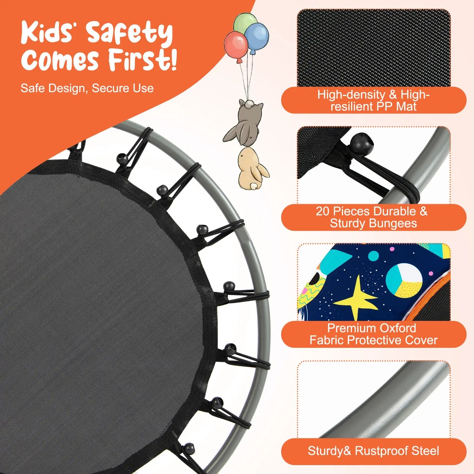 36 Inch Mini Trampoline with Colorful LED Lights and Bluetooth Speaker by DirectDeals