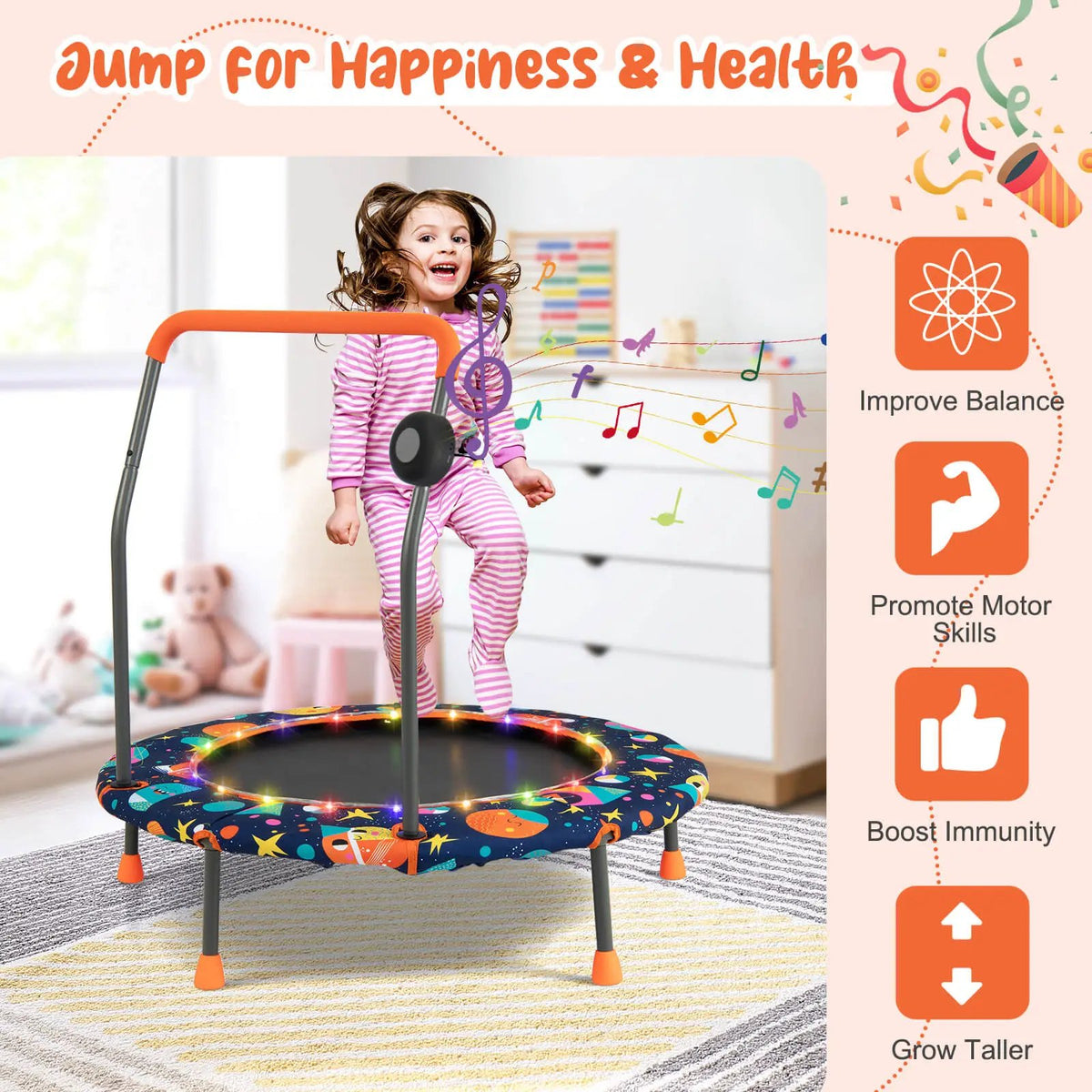 36 Inch Mini Trampoline with Colorful LED Lights and Bluetooth Speaker by DirectDeals