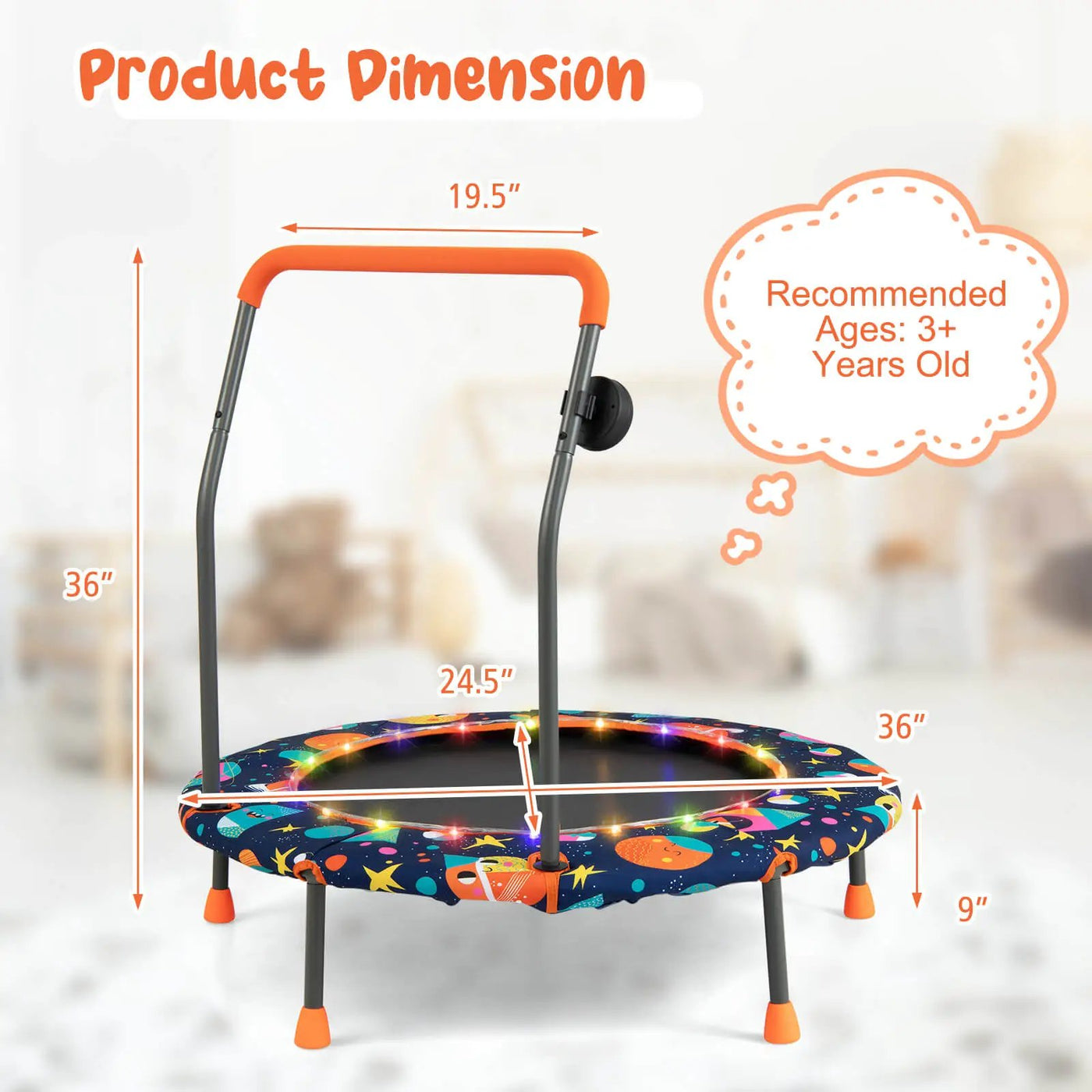 36 Inch Mini Trampoline with Colorful LED Lights and Bluetooth Speaker by DirectDeals