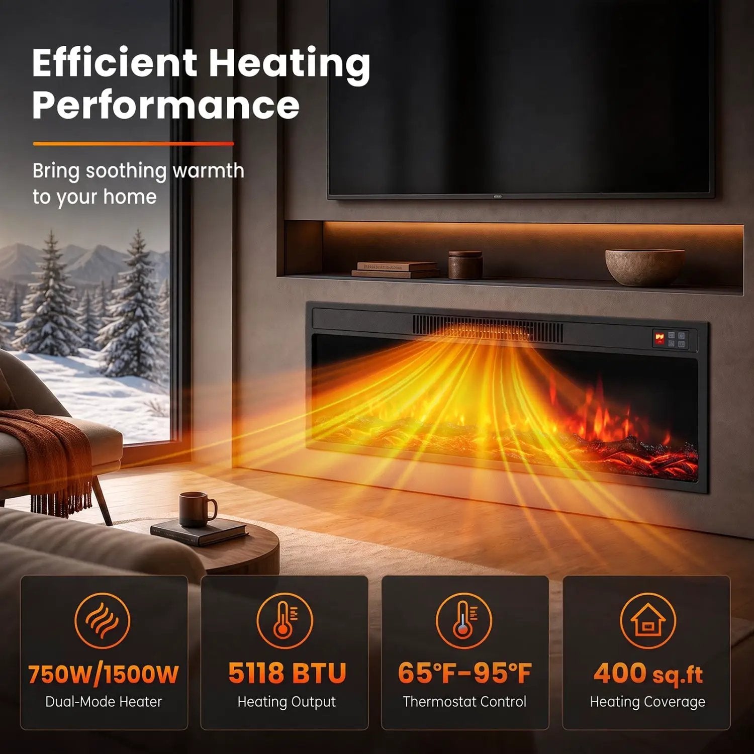 Recessed Electric Fireplace Heater with Remote Control by DirectDeals