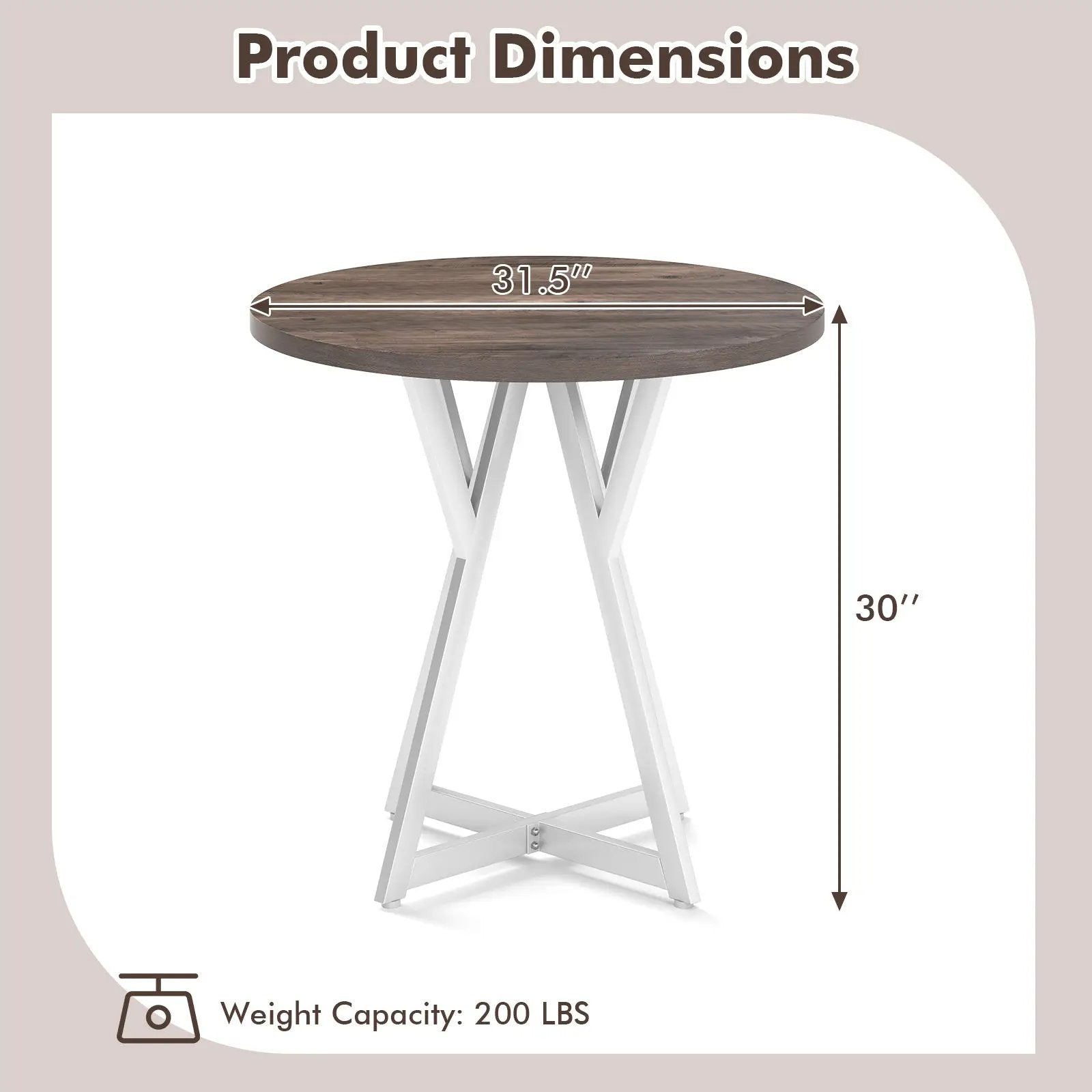 36 Inch Round Dining Table with Metal Pedestal Base-Natural by DirectDeals