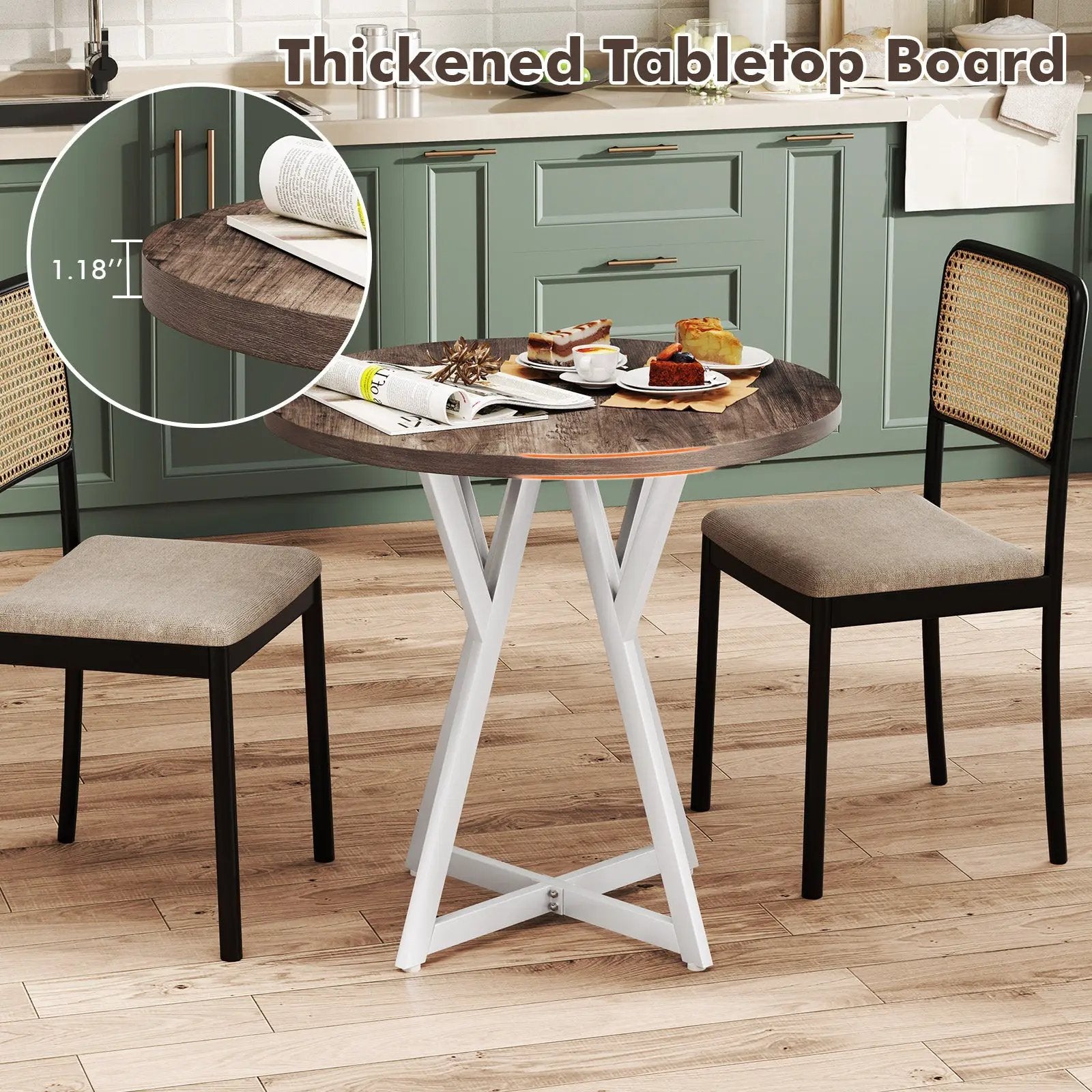 36 Inch Round Dining Table with Metal Pedestal Base-Natural by DirectDeals