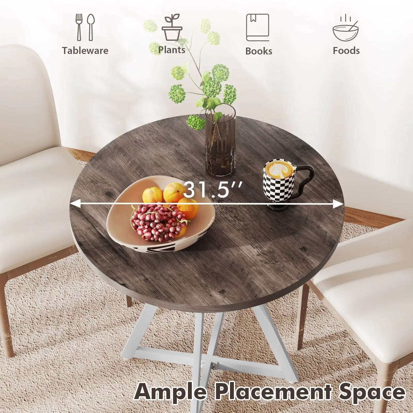 36 Inch Round Dining Table with Metal Pedestal Base-Natural by DirectDeals