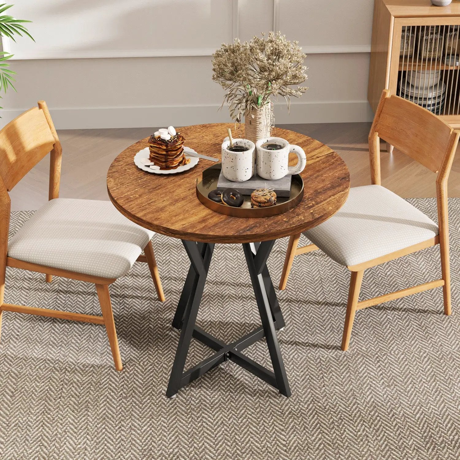 Round Dining Table 36 Inch with Metal Pedestal Base by DirectDeals