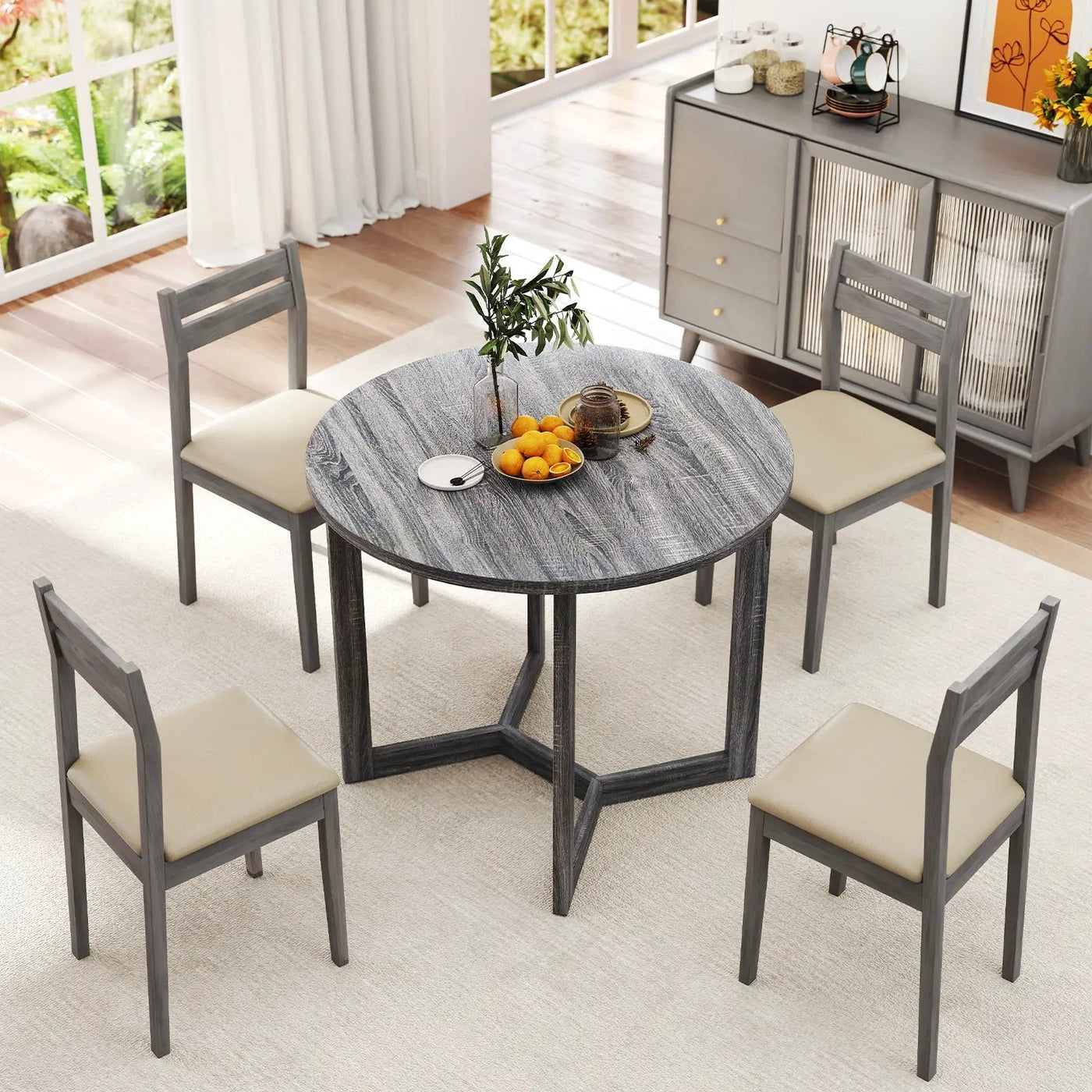 36 Inch Round Wood Dining Table for 2-4 People with Wing-shaped Pedestal Base by DirectDeals