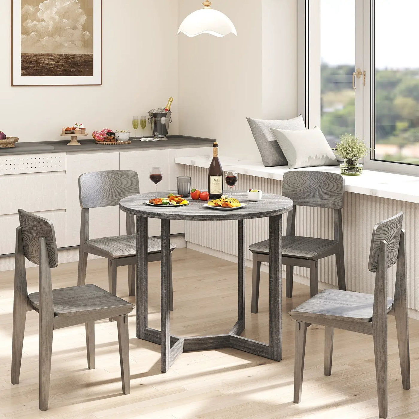 36 Inch Round Wood Dining Table for 2-4 People with Wing-shaped Pedestal Base by DirectDeals