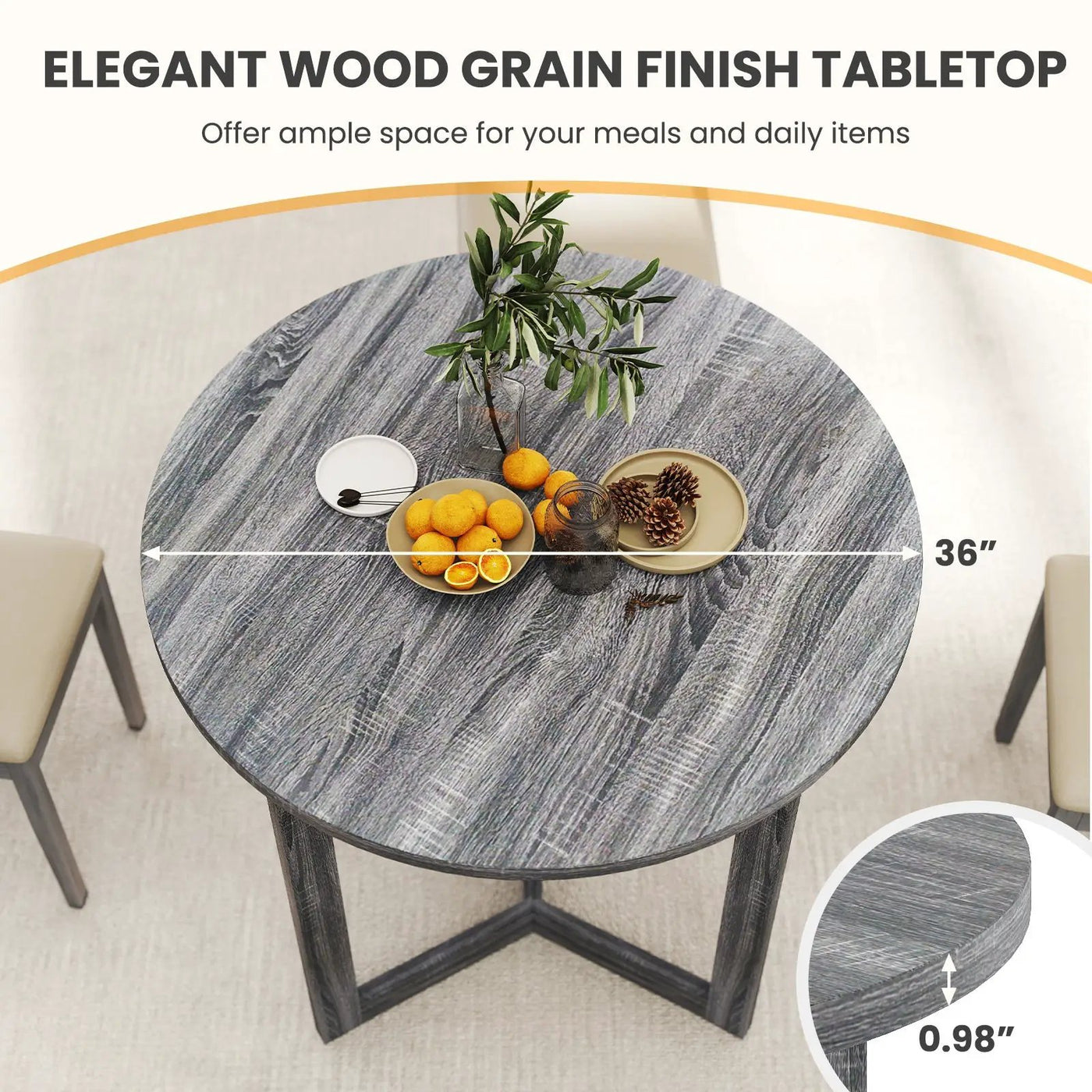 36 Inch Round Wood Dining Table for 2-4 People with Wing-shaped Pedestal Base by DirectDeals