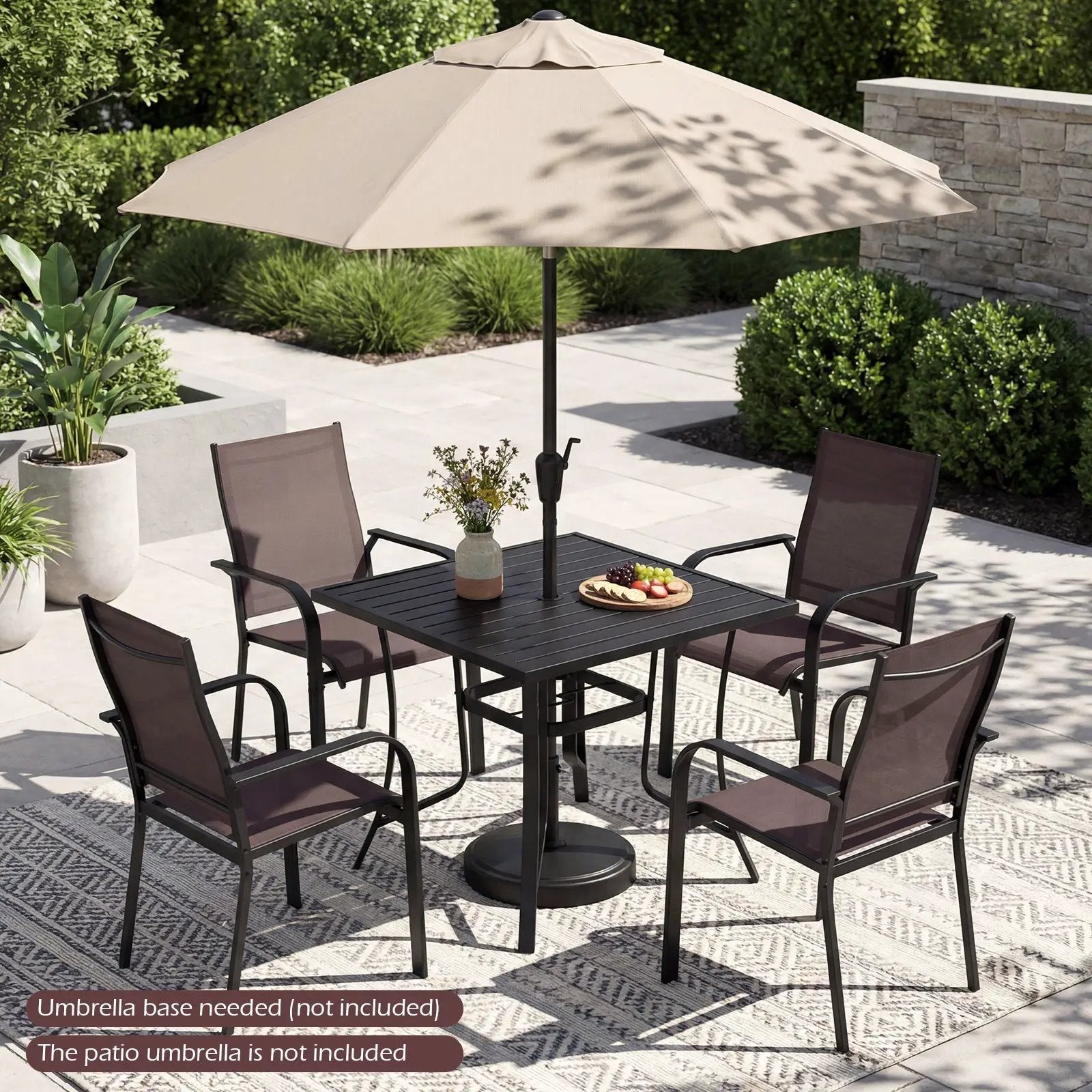 36 Inch Square Patio Table for 4 Metal Dining Table with Umbrella Hole-Black by DirectDeals