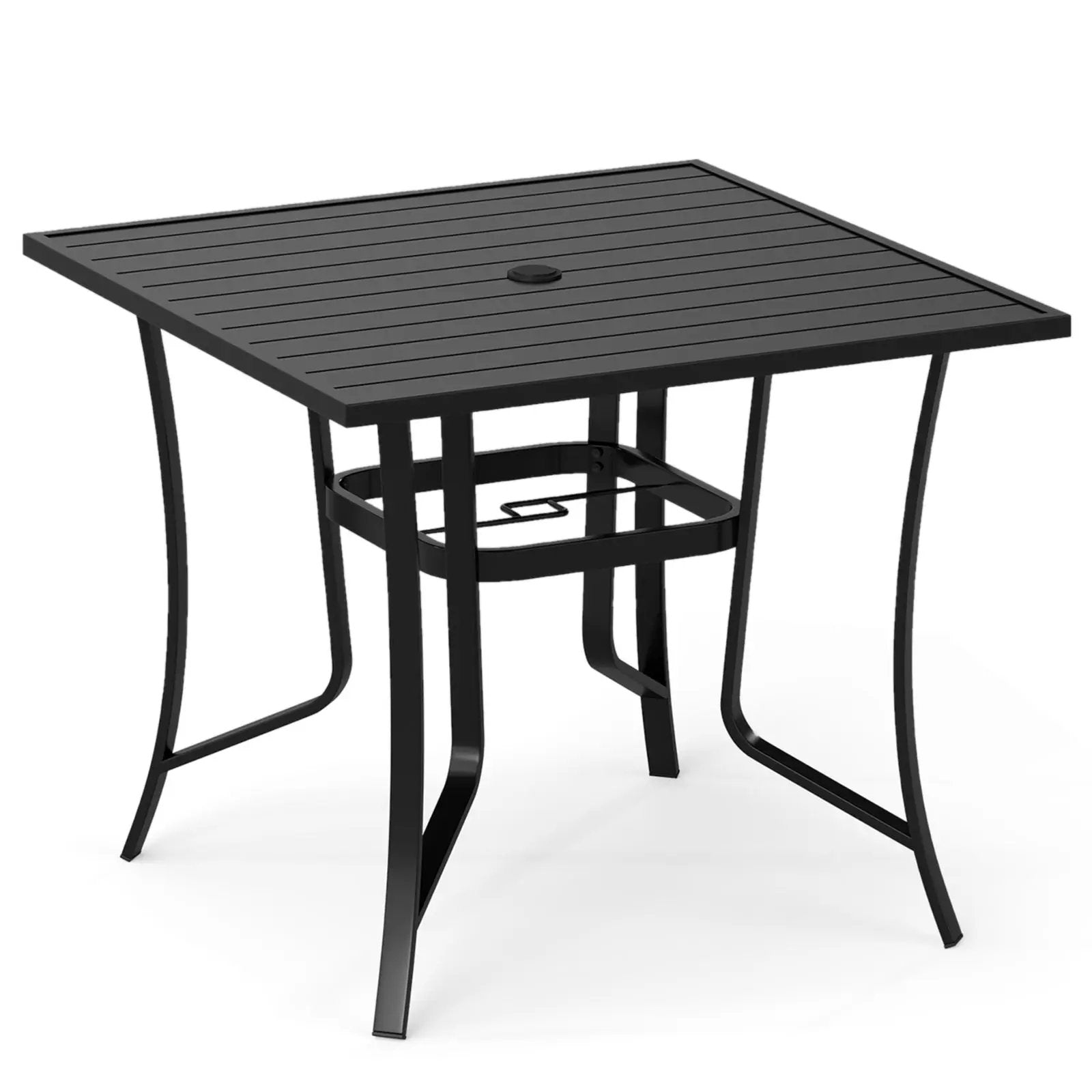 36 Inch Square Patio Table for 4 Metal Dining Table with Umbrella Hole-Black by DirectDeals