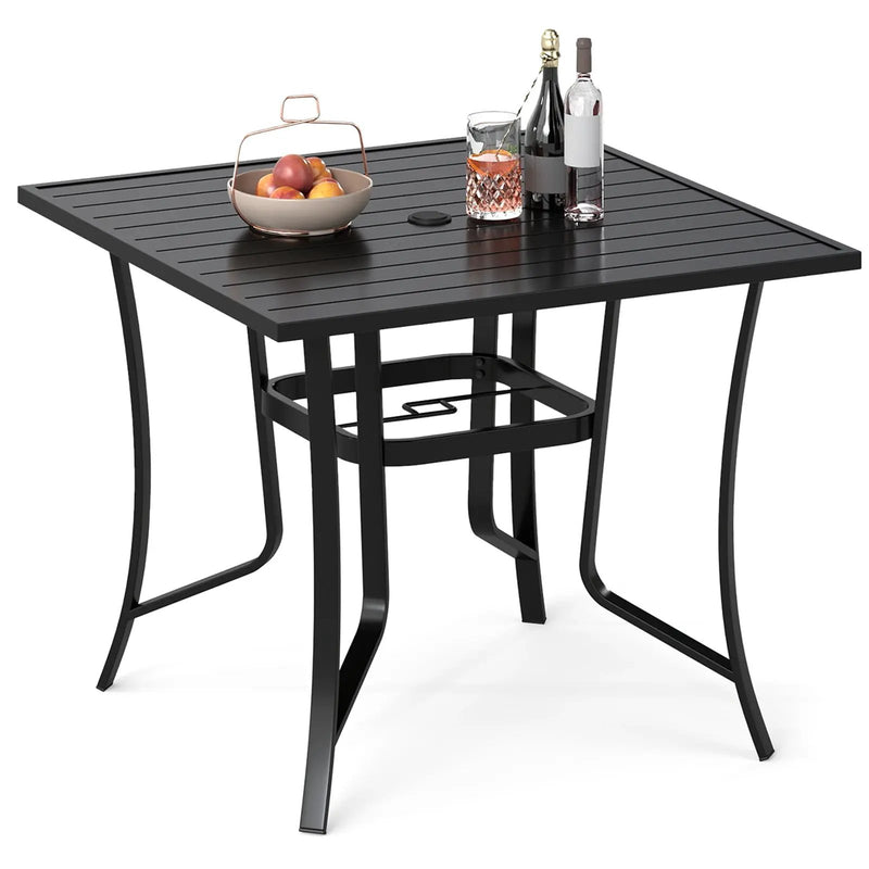 36 Inch Square Patio Table for 4 Metal Dining Table with Umbrella Hole-Black by DirectDeals
