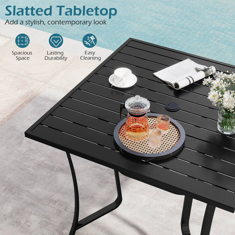 36 Inch Square Patio Table for 4 Metal Dining Table with Umbrella Hole-Black by DirectDeals