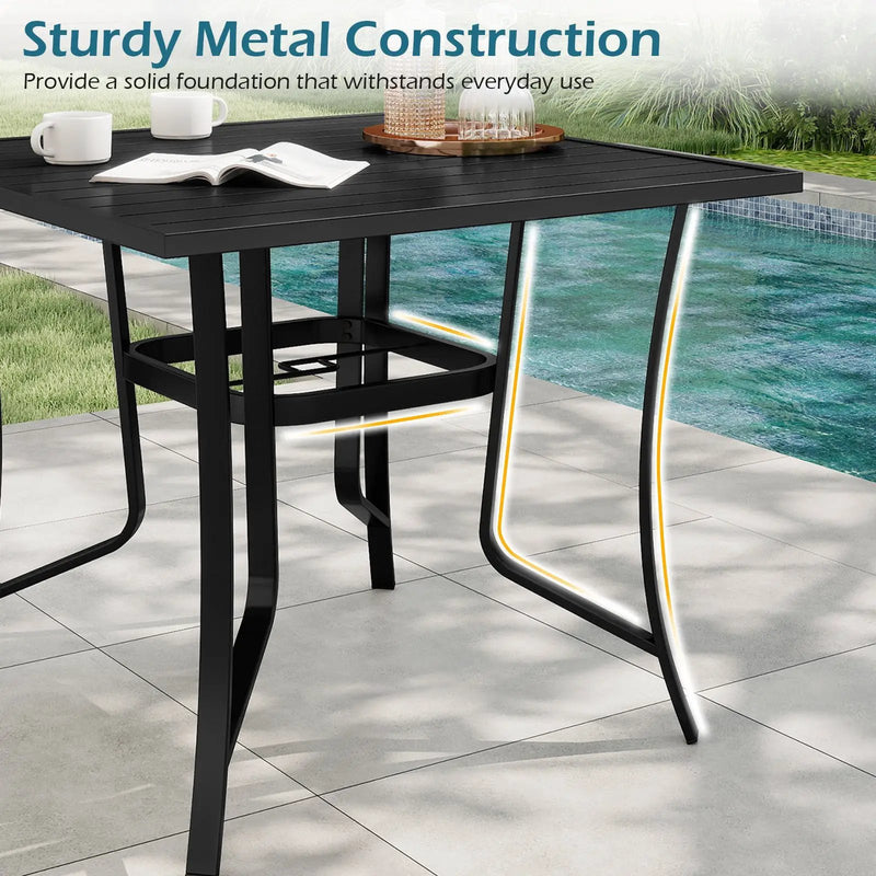 36 Inch Square Patio Table for 4 Metal Dining Table with Umbrella Hole-Black by DirectDeals