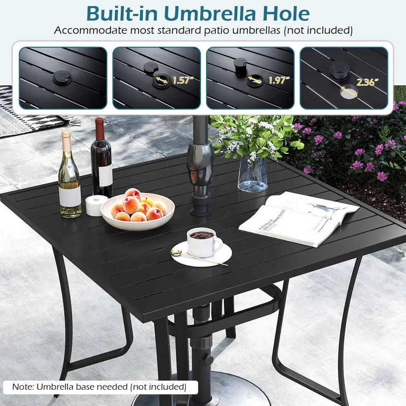 36 Inch Square Patio Table for 4 Metal Dining Table with Umbrella Hole-Black by DirectDeals