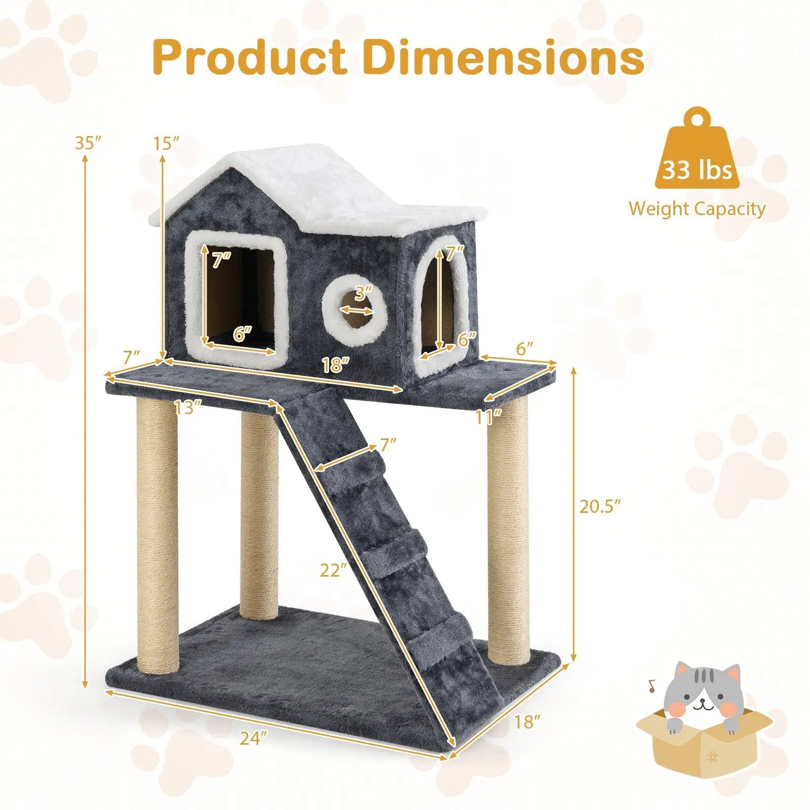 36 Inch Tower Condo Scratching Posts Ladder Cat Tree by DirectDeals