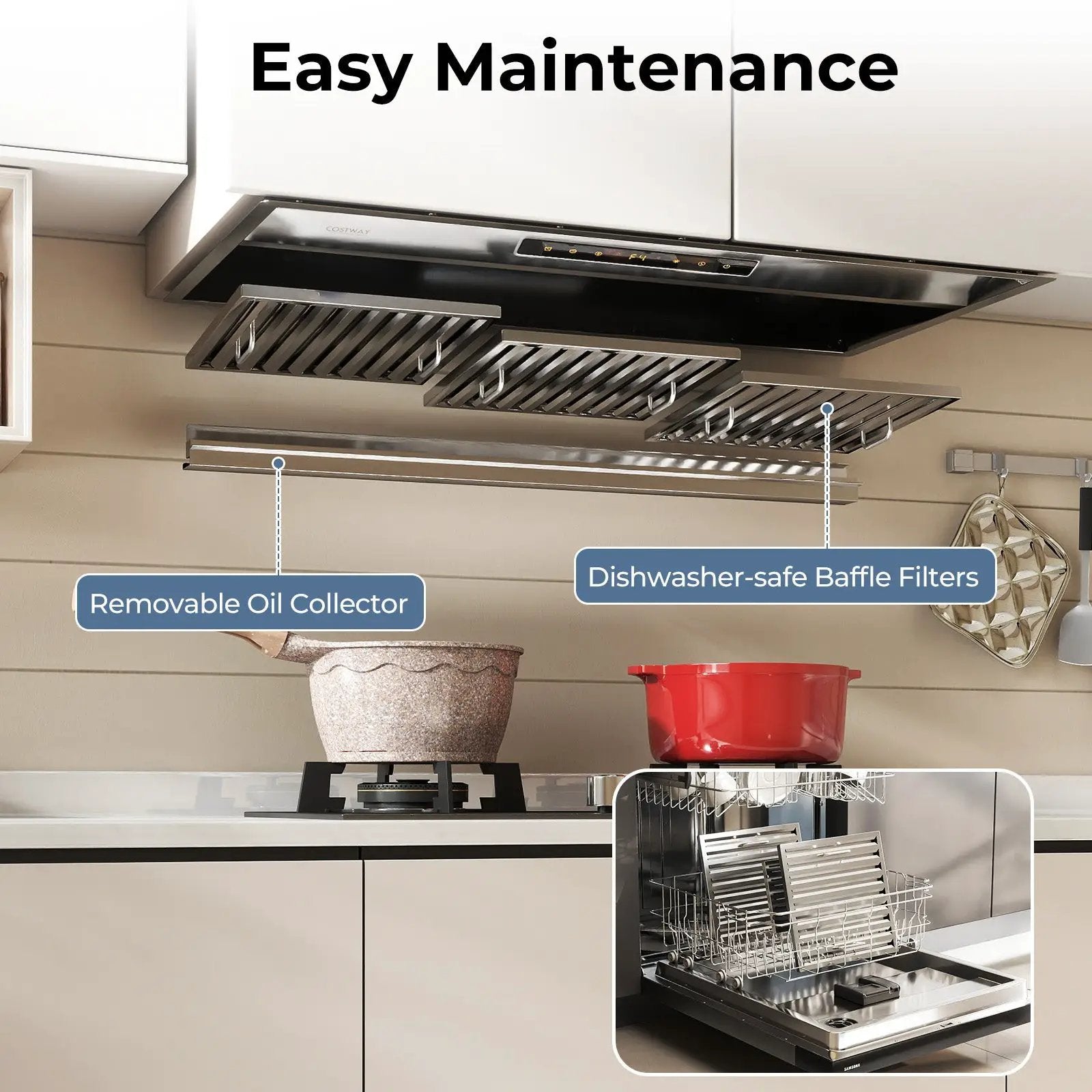 36 Inch Under Cabinet Range Hood with 4 Fan Speeds and Baffles Filters-Silver by DirectDeals