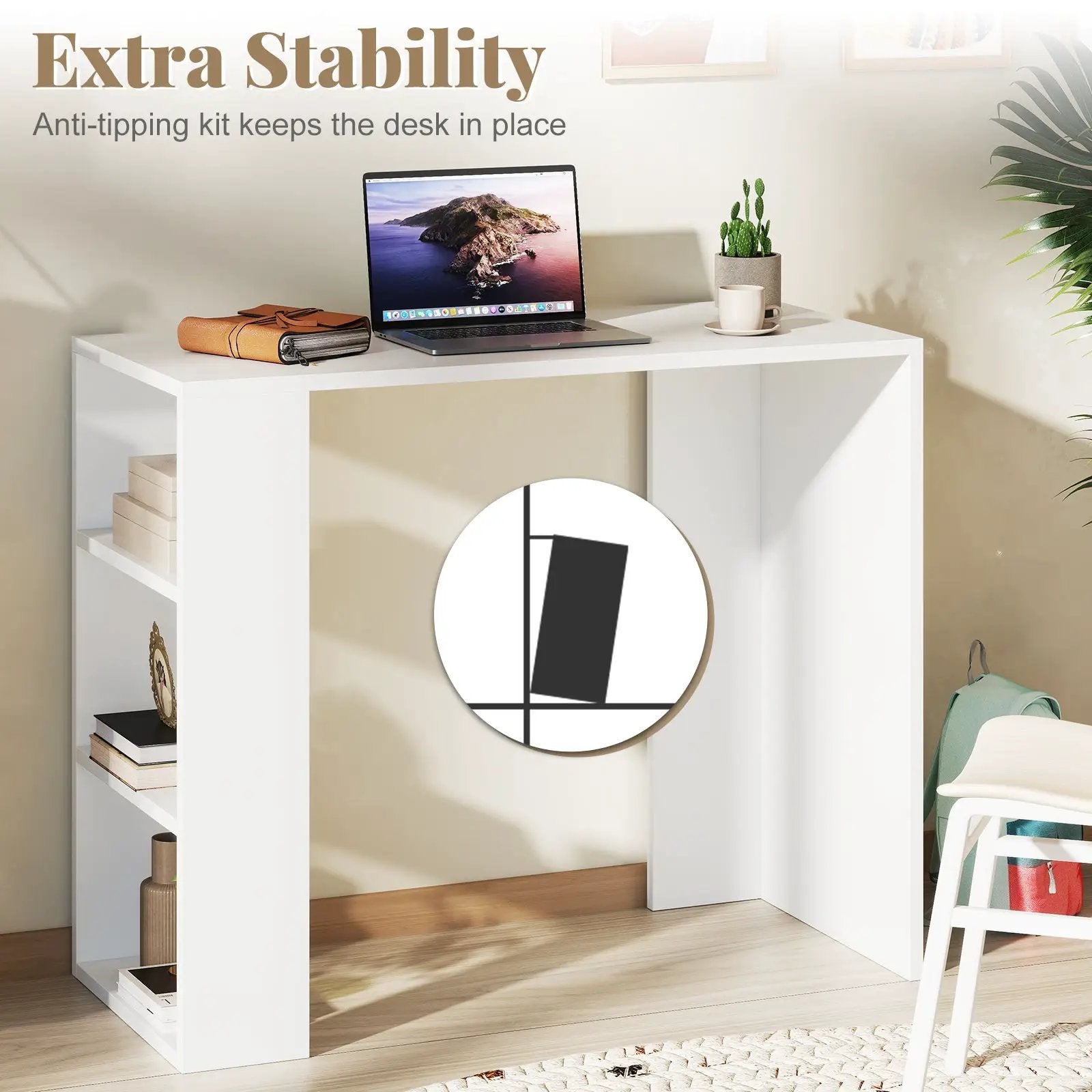 36 Inch White Computer Desk with 3 Open Shelves for Home Office Study-White by DirectDeals