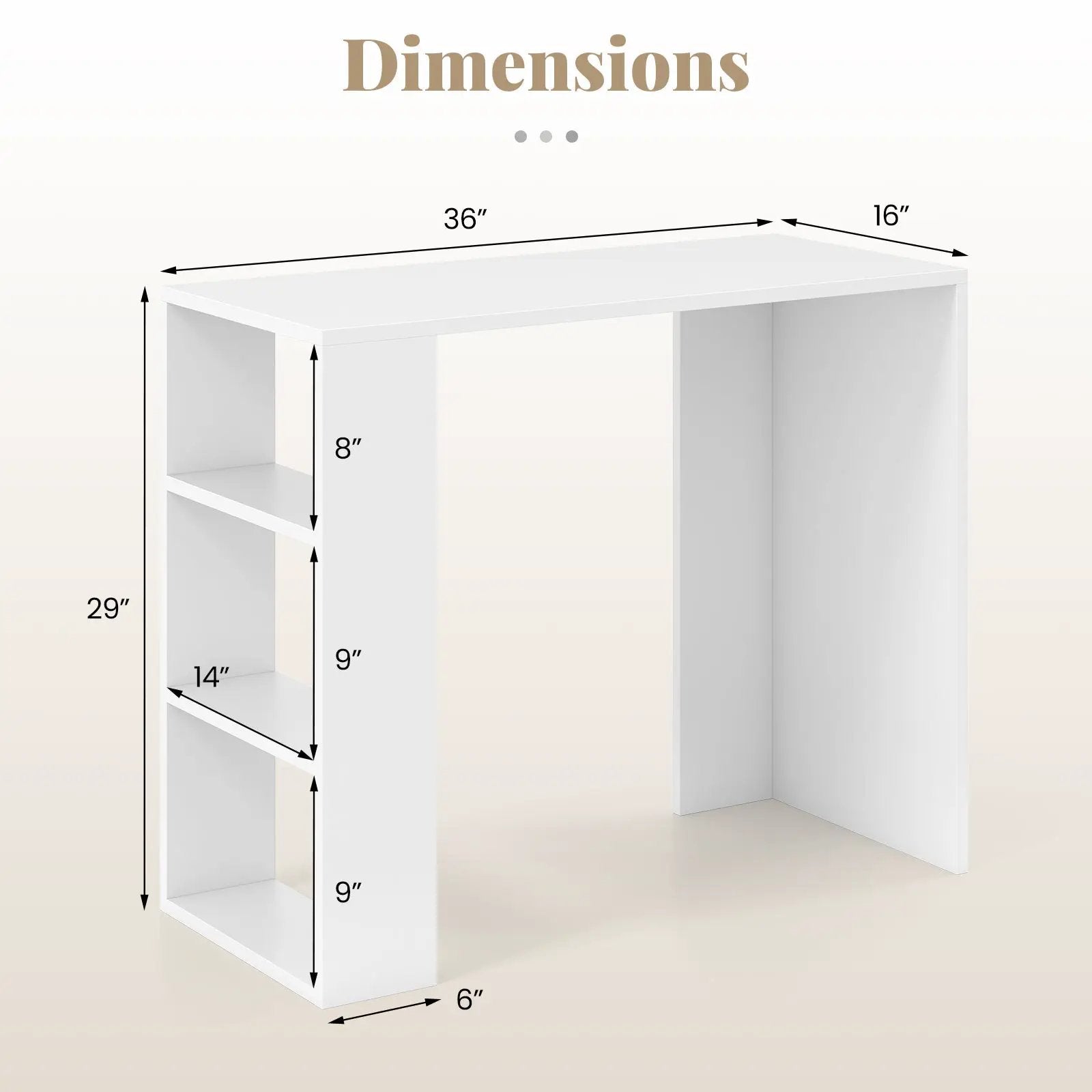 36 Inch White Computer Desk with 3 Open Shelves for Home Office Study-White by DirectDeals